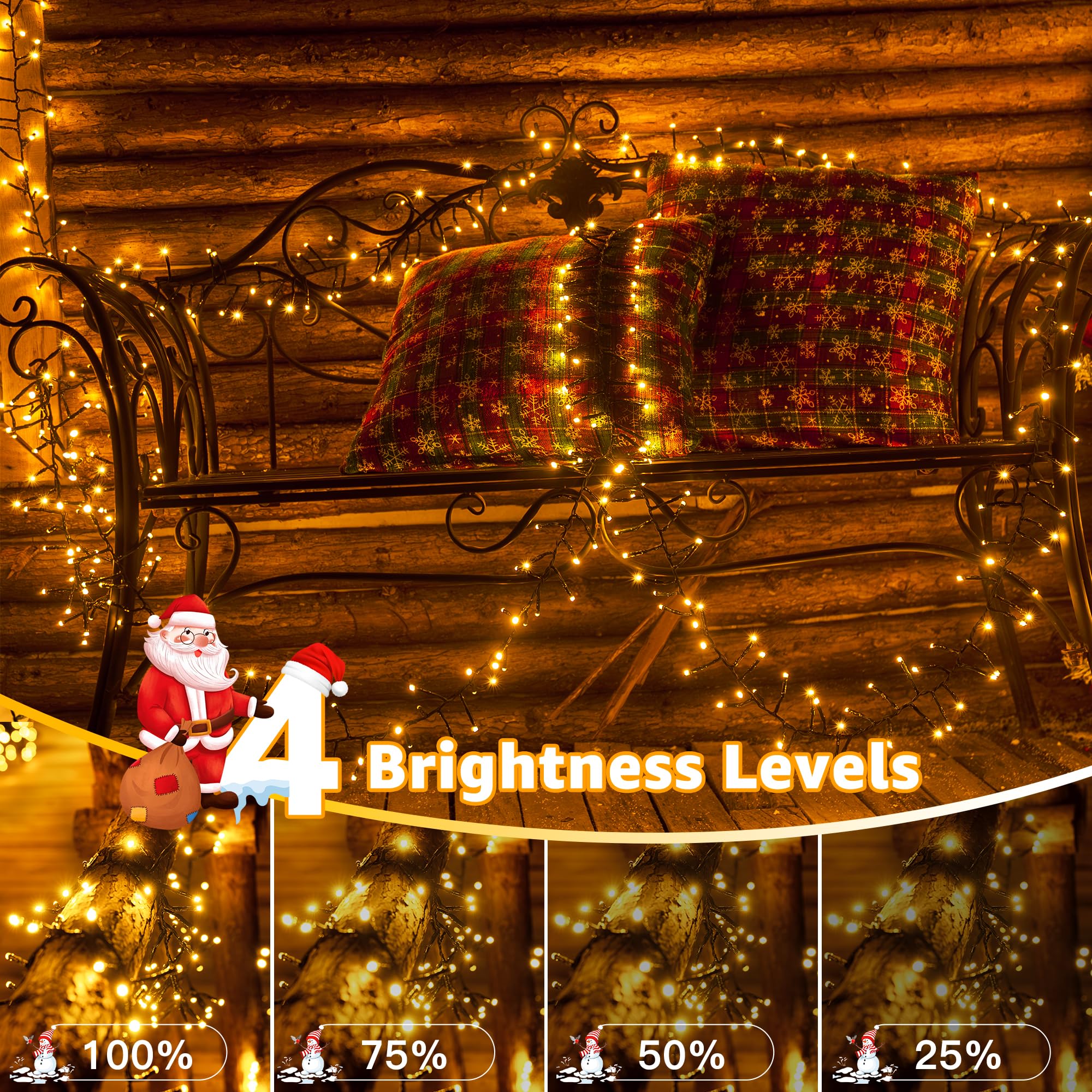 Ccinny 1200 LED Cluster Lights, 59 FT Warm White String Lights with Timer & Remote, Waterproof for Indoor/Outdoor Xmas Decorations