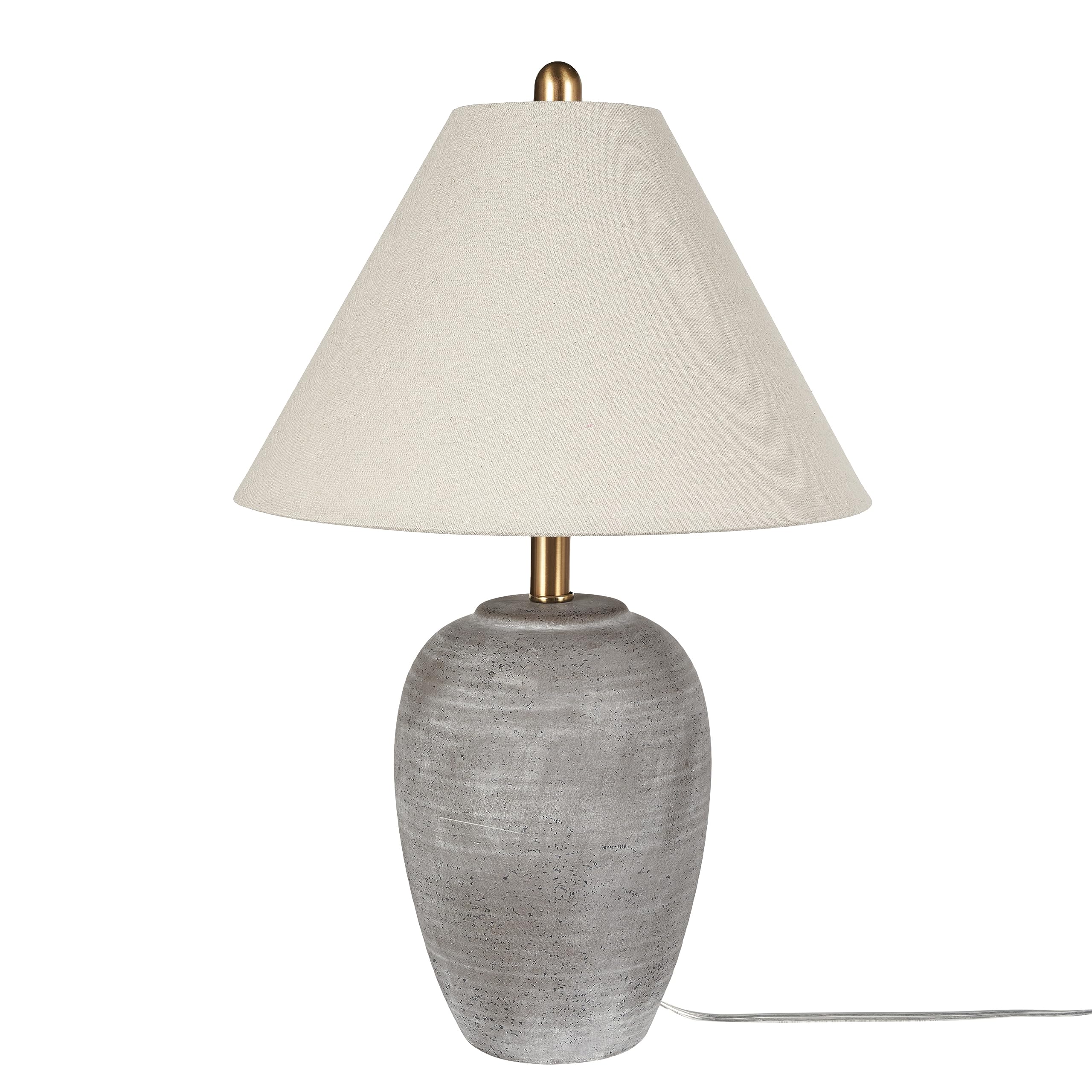 Nourison 23'' Rustic Brown (Gray Undertones) Ceramic Pot Table Lamp For Bedroom, Living Room, Dining, Home Office, Entryway
