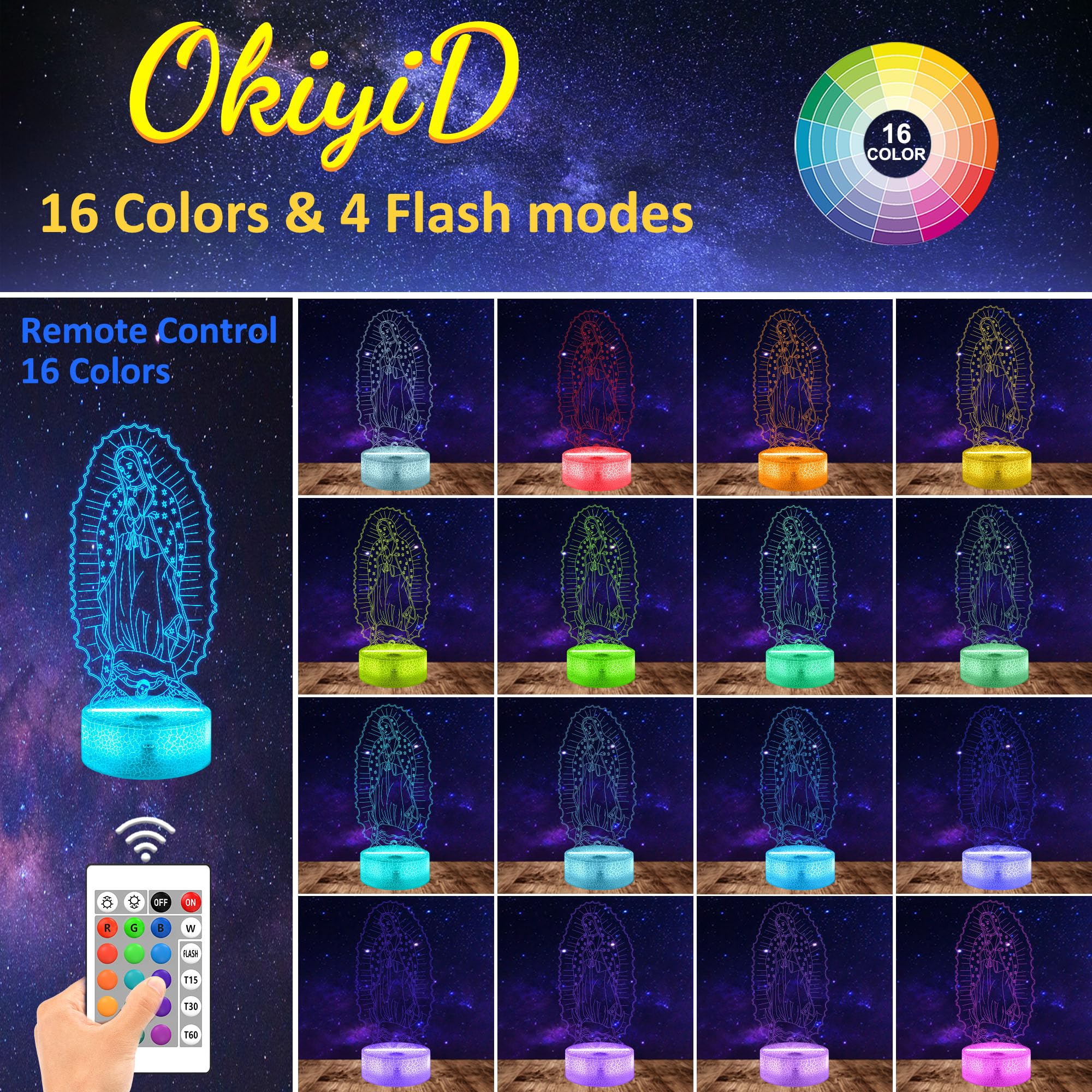 Okiyid Catholic Gifts For Women, Virgin Mary 3D Illusion Lamp Led Night Light For Catholic Decor, Unique Religious Christian Bel