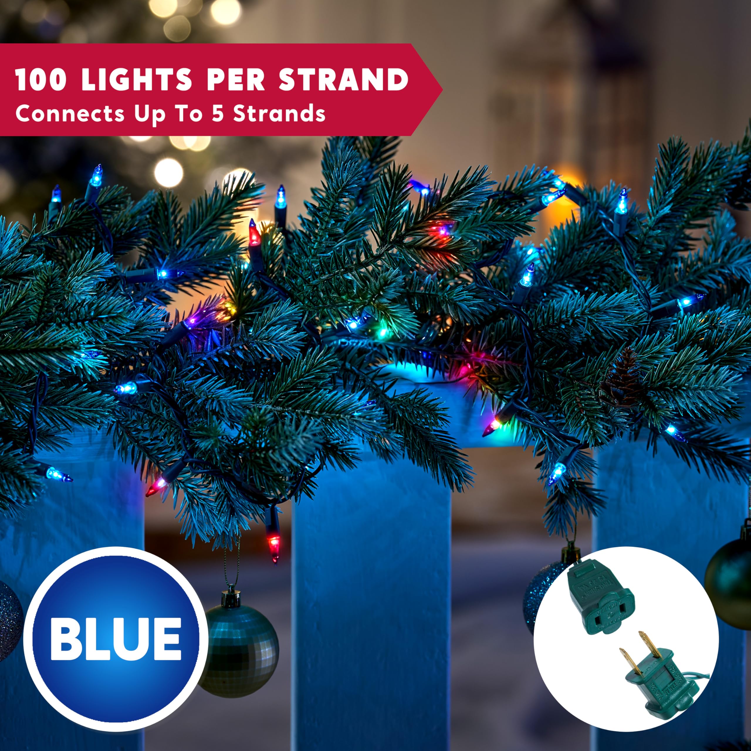 Joiedomi 100Ct Blue Christmas Lights Outdoor, 22.3Ft Green Wire String Lights For Indoor/Outdoor Holiday Decorations