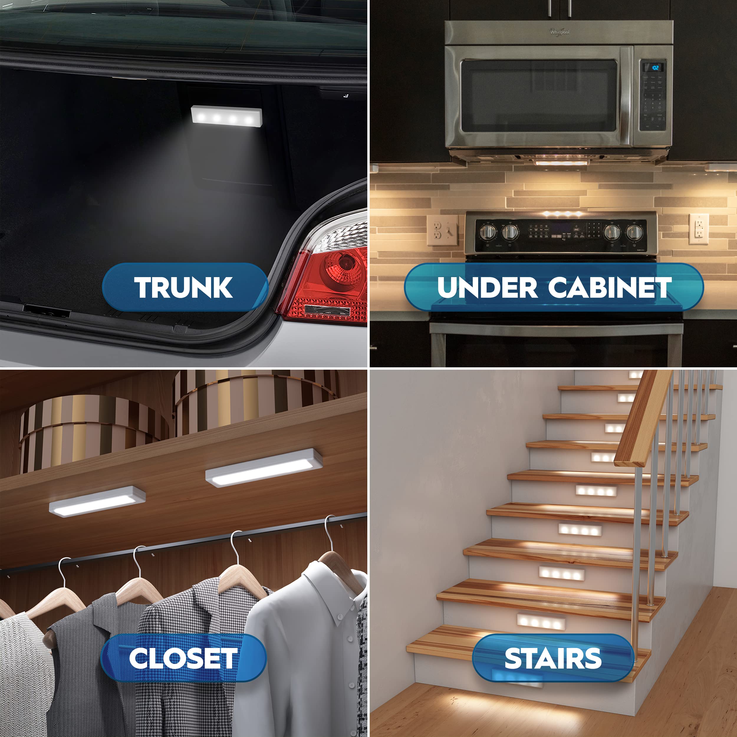 Brilliant Evolution 2-Pack Wireless LED Stick-On Lights, Warm White Battery Operated Under Cabinet & Closet Lighting