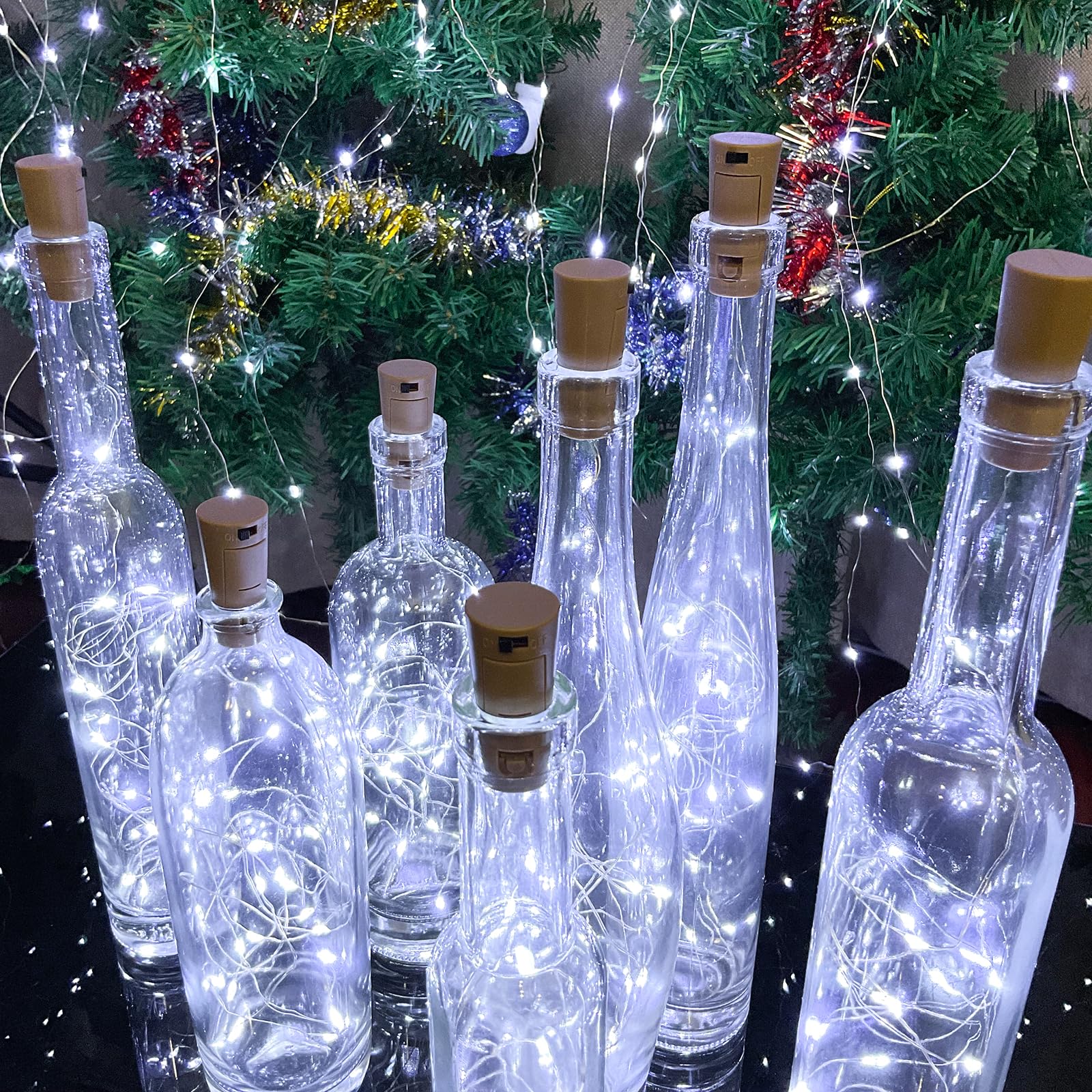 Etinga Wine Bottle Lights With Cork, 20 Leds 6.6 Feet Silver Wire Cork Bottle Lights,Fairy Mini String Lights,For Diy Jar Halloween,Christmas,Party,Decor,Wedding Listing (10 Pack, Cool White)