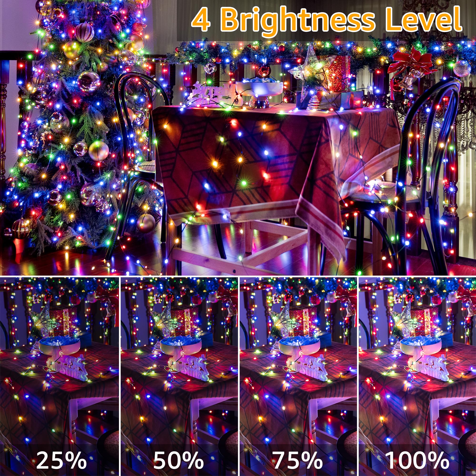 Ollny 198 FT 600 LED Multicolor Waterproof Christmas Lights with Remote Timer, 8 Modes for Indoor/Outdoor Xmas Decorations