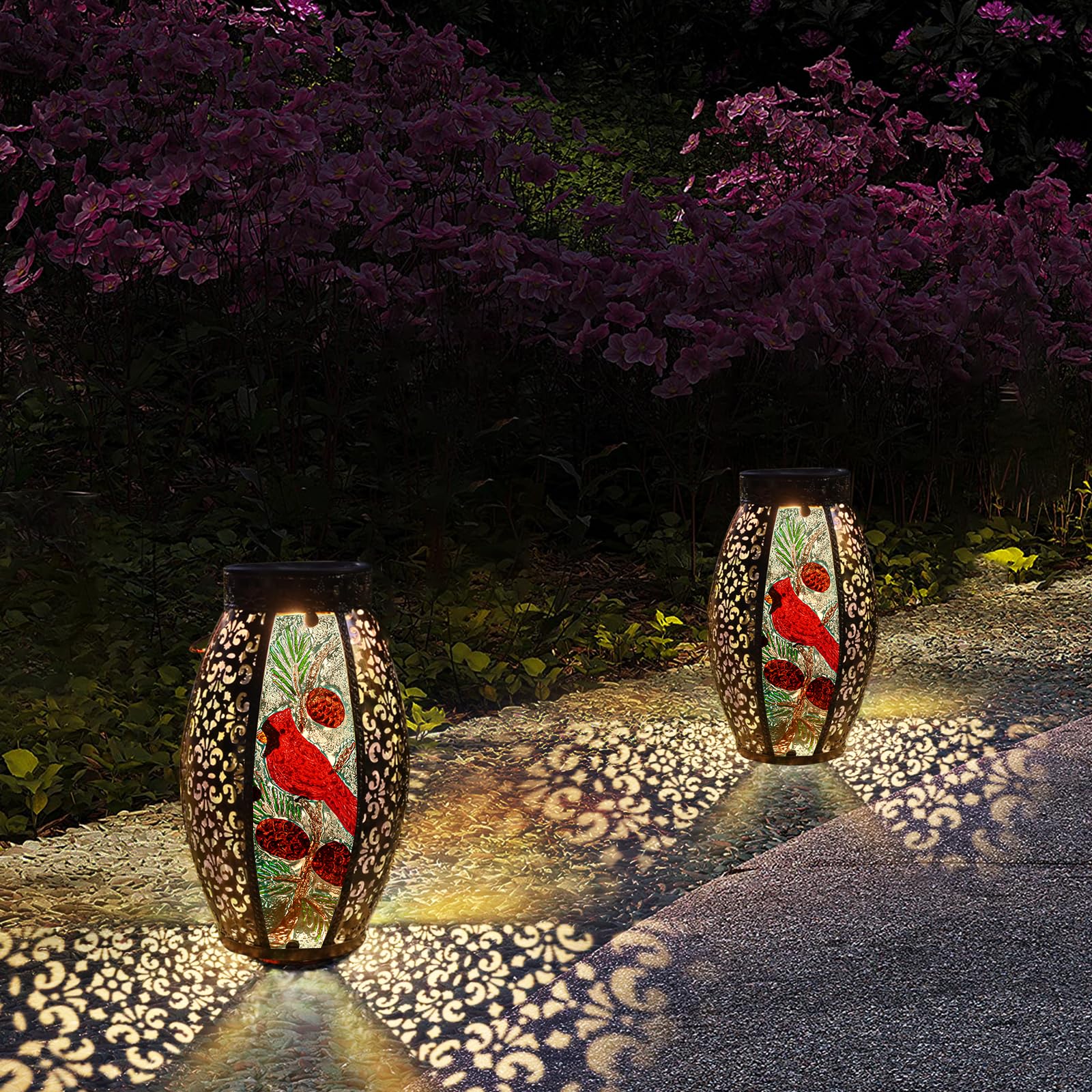 Larekook Outdoor Solar Lantern - Waterproof Red Cardinal Metal Light For Patio & Garden