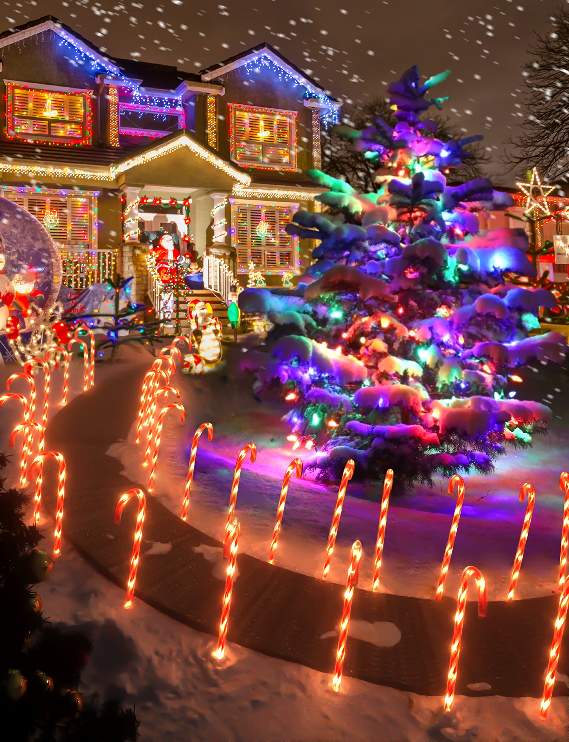 Coolwufan 28'' Christmas Candy Cane Pathway Markers, Set Of 12 Pack Christmas Outdoor Decorations Pathway Lights With 72 Warm Li