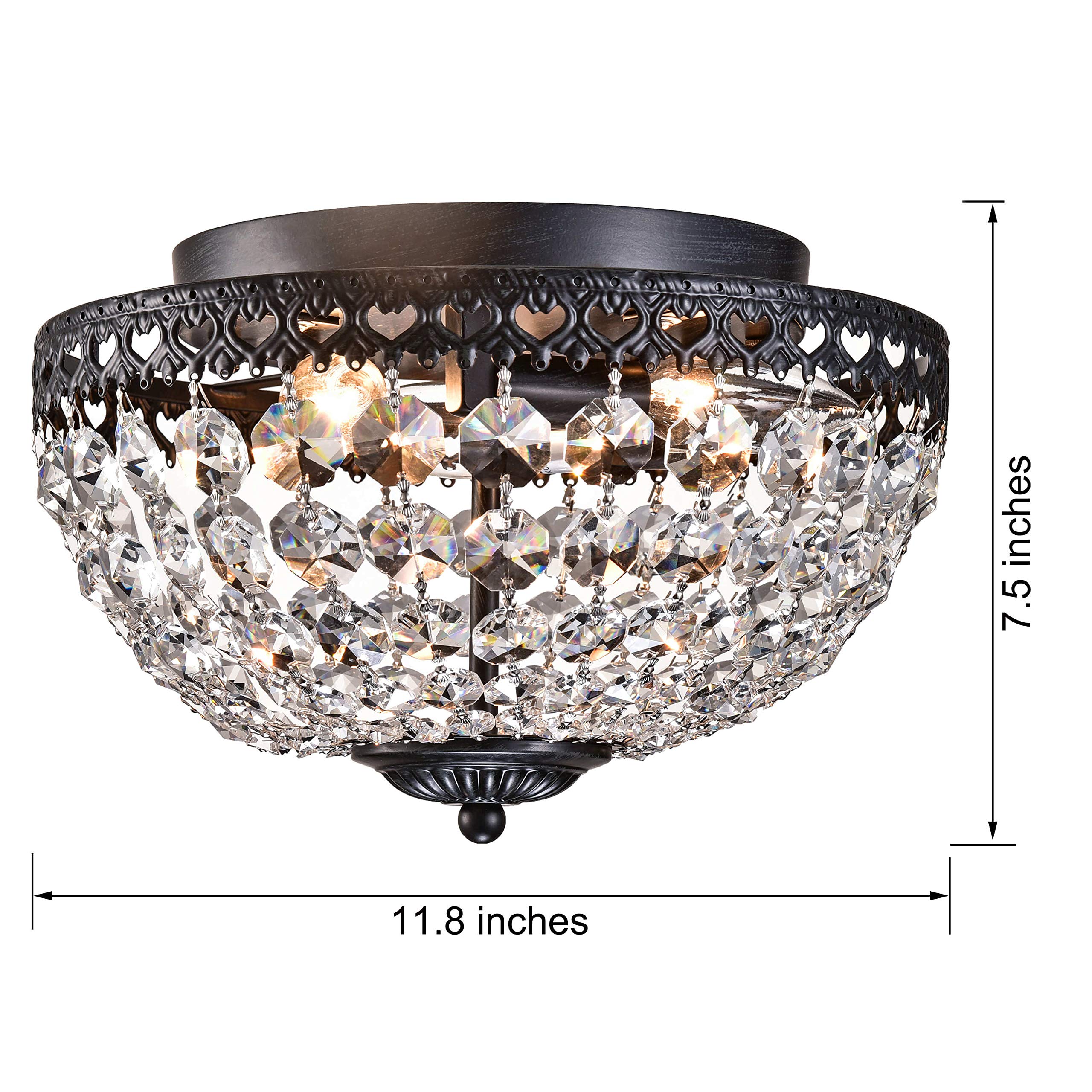 Jojospring Antique Black Crystal Flush Mount Chandelier, Model B025-NY-485