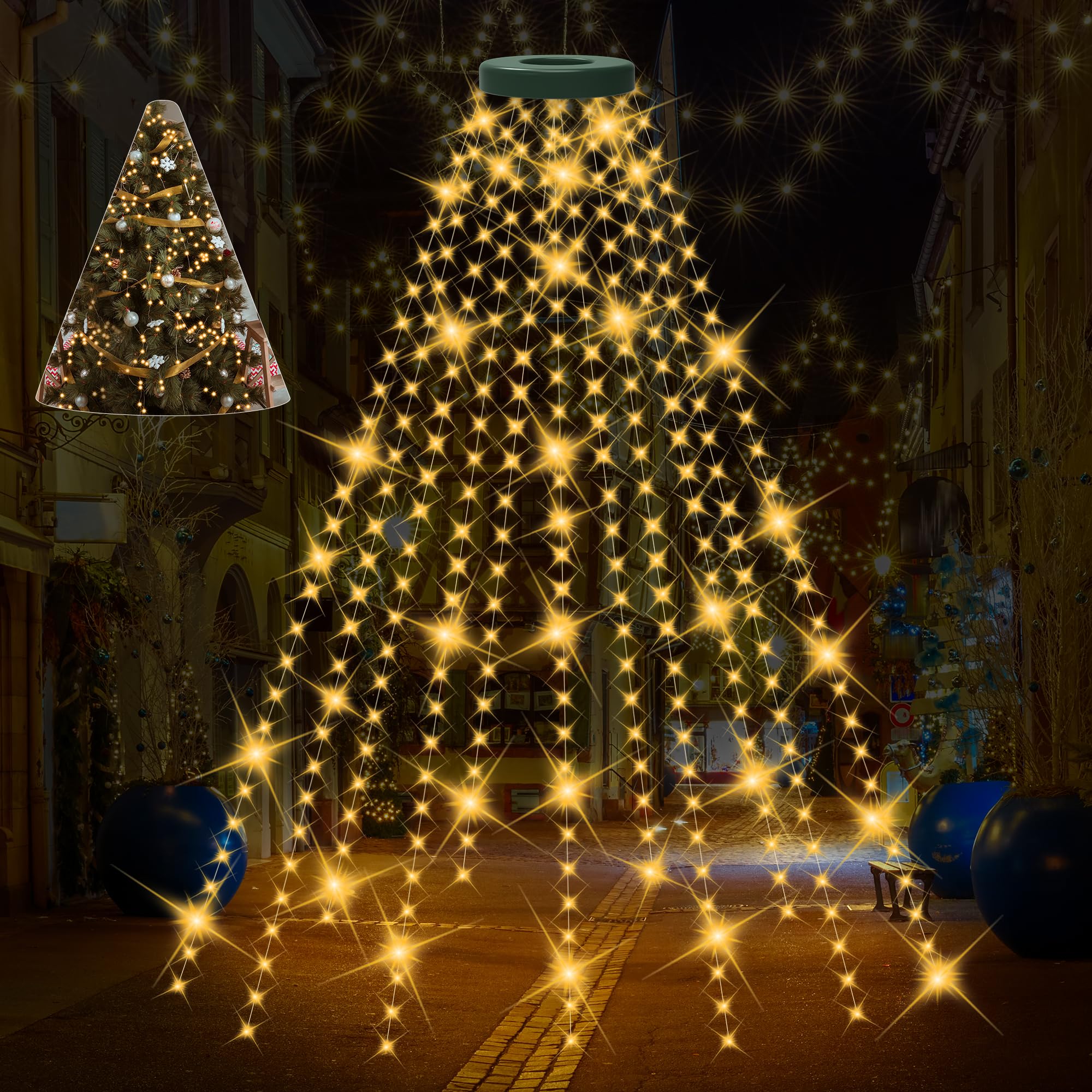 Christmas Tree Lights, 400 LED Christmas Lights with 8 Light Modes & Memory Function, 8.2FT x 16 Lines String Lights with Timing
