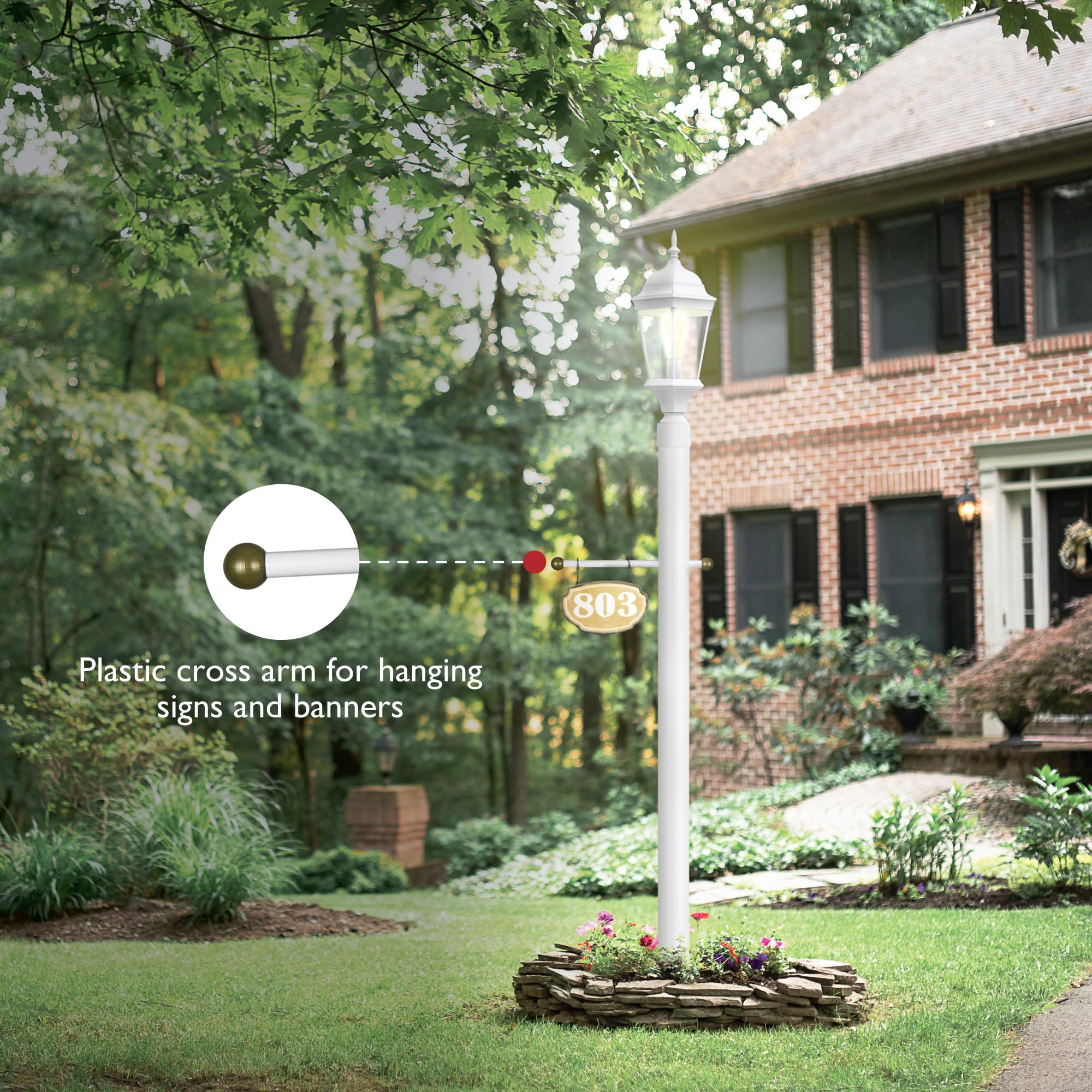 Design House Traditional Outdoor Lamp Post With Cross Arm, 80-Inch By 3-Inch, Weather-Resistant White Finish, 589622