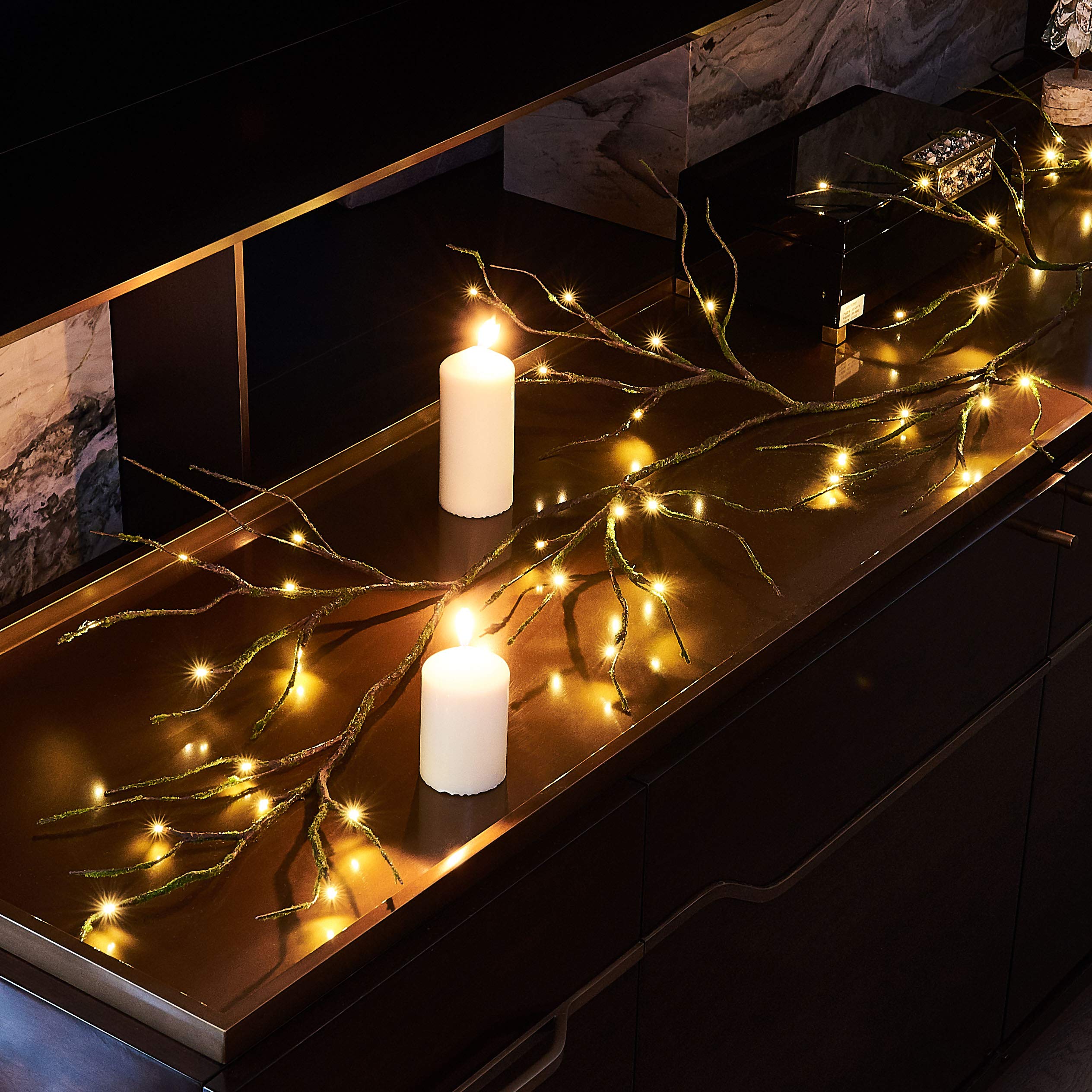 Hairui Mossy Garland Lights 6Ft 48 Led Battery Operated Lighted Twig Vine With Timer For Halloween Christmas Party Decoration Indoor Outdoor Use