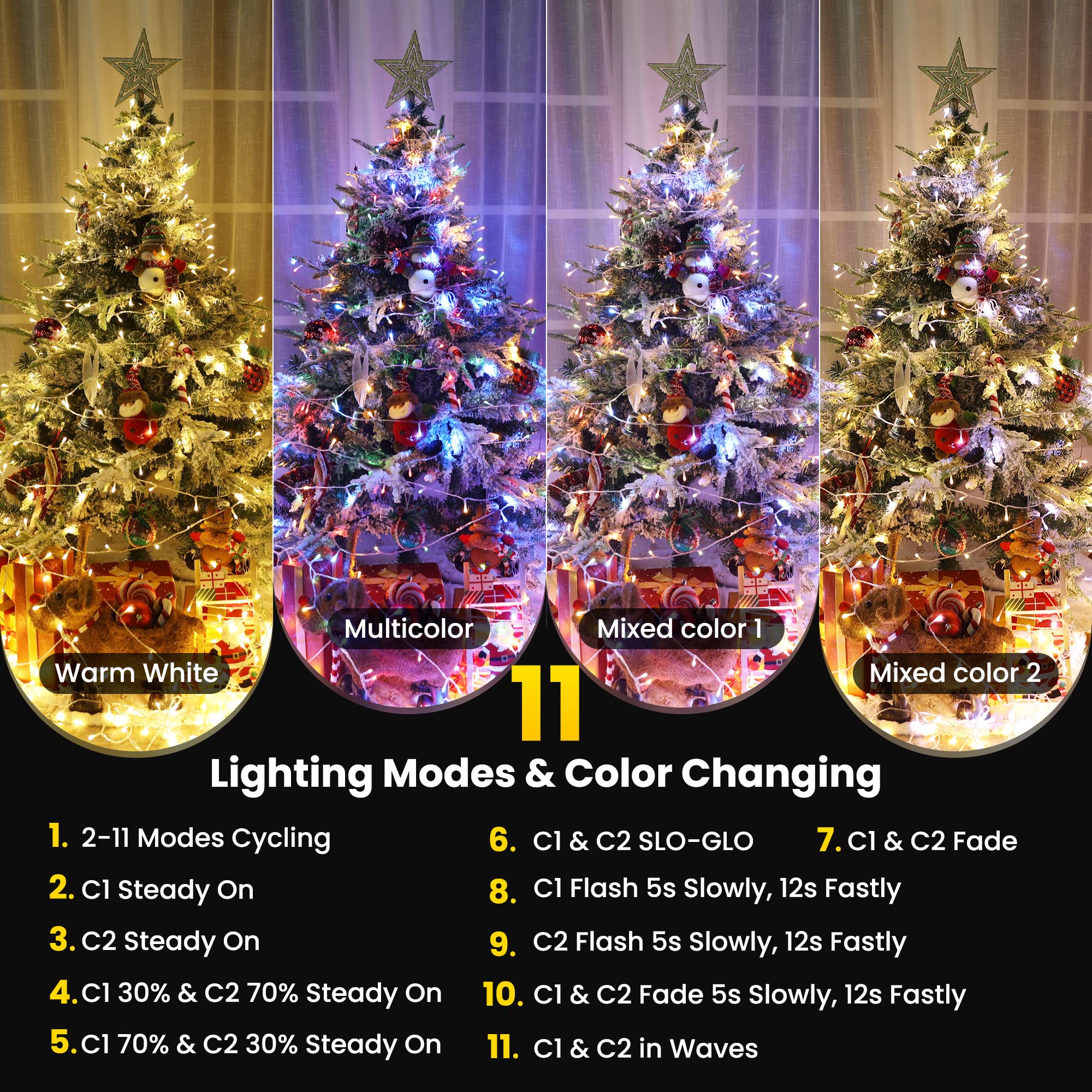 Color Changing Christmas Lights, 175Ft 500 Led Warm White & Multicolor Christmas String Lights With Remote, 11 Modes Christmas Twinkle Lights Waterproof For Christmas Party, Garden, Xmas Tree Decor