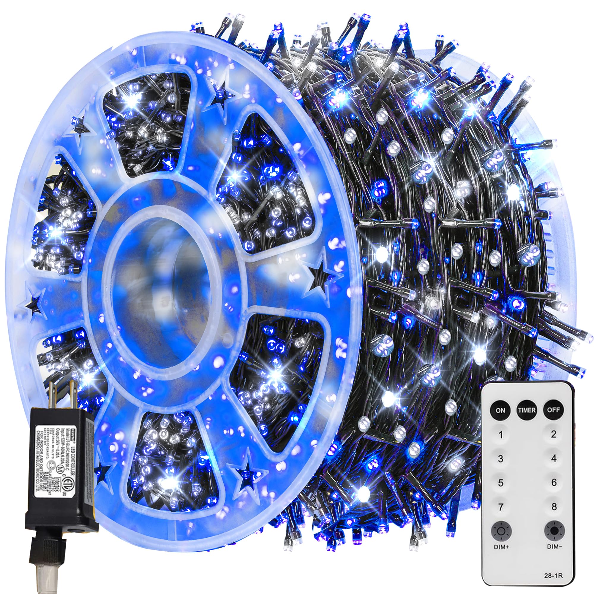 Tw Shine Christmas Lights  600 Led 196Ft Christmas String Lights Plug-In With 8 Modes Timer And Remote  Waterproof Outdoor Decorations For Bedroom Wedding Party Yard Tree Decor  Blue & White