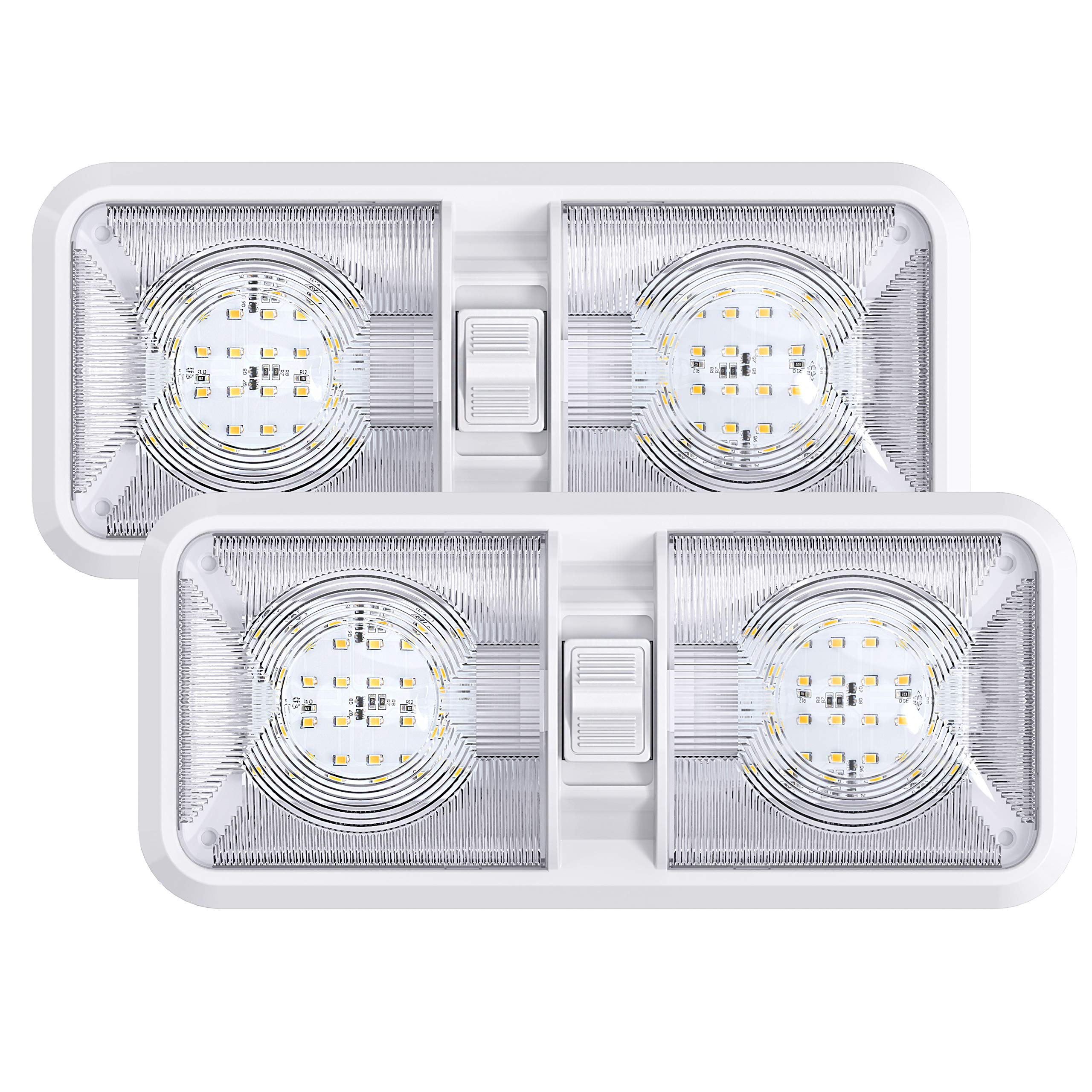 Leisure Led 2 Pack Rv Led Ceiling Double Dome Light Fixture With On/Off Switch Interior Lighting For Car/Rv/Trailer/Camper/Boat 