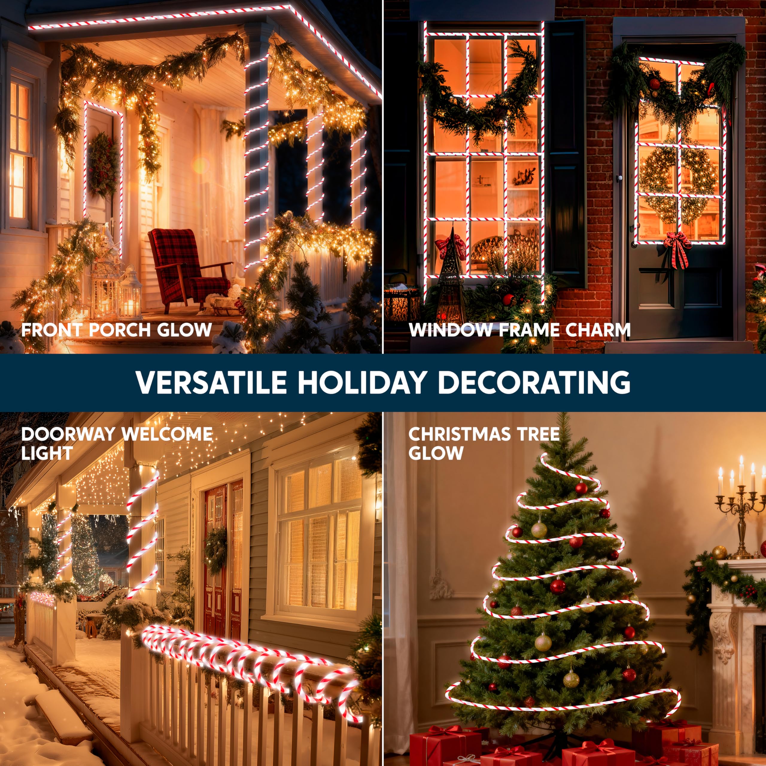 Joiedomi LED Candy Cane Rope Lights, 40FT Waterproof Christmas Decor, Red & Cool White, Model GVL-13-360/10F