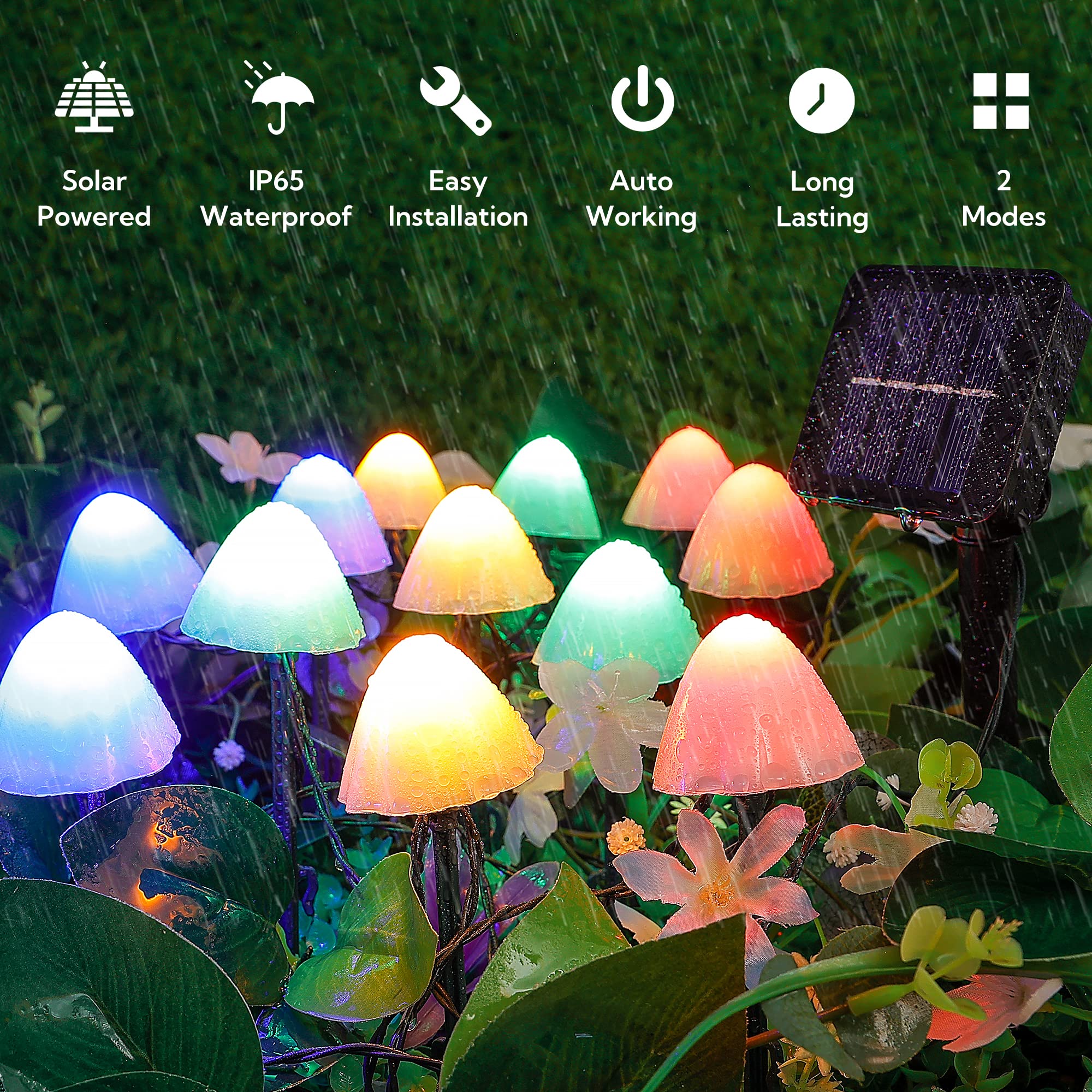 Pellimo Set Of 12Pcs Mushroom Solar Garden Lights,2 Modes 14.5Ft Solar Powered Mushroom Night String Lights Waterproof For Outdoor Pathway Garden Lawn Party Christmas Decor (Multicolor)