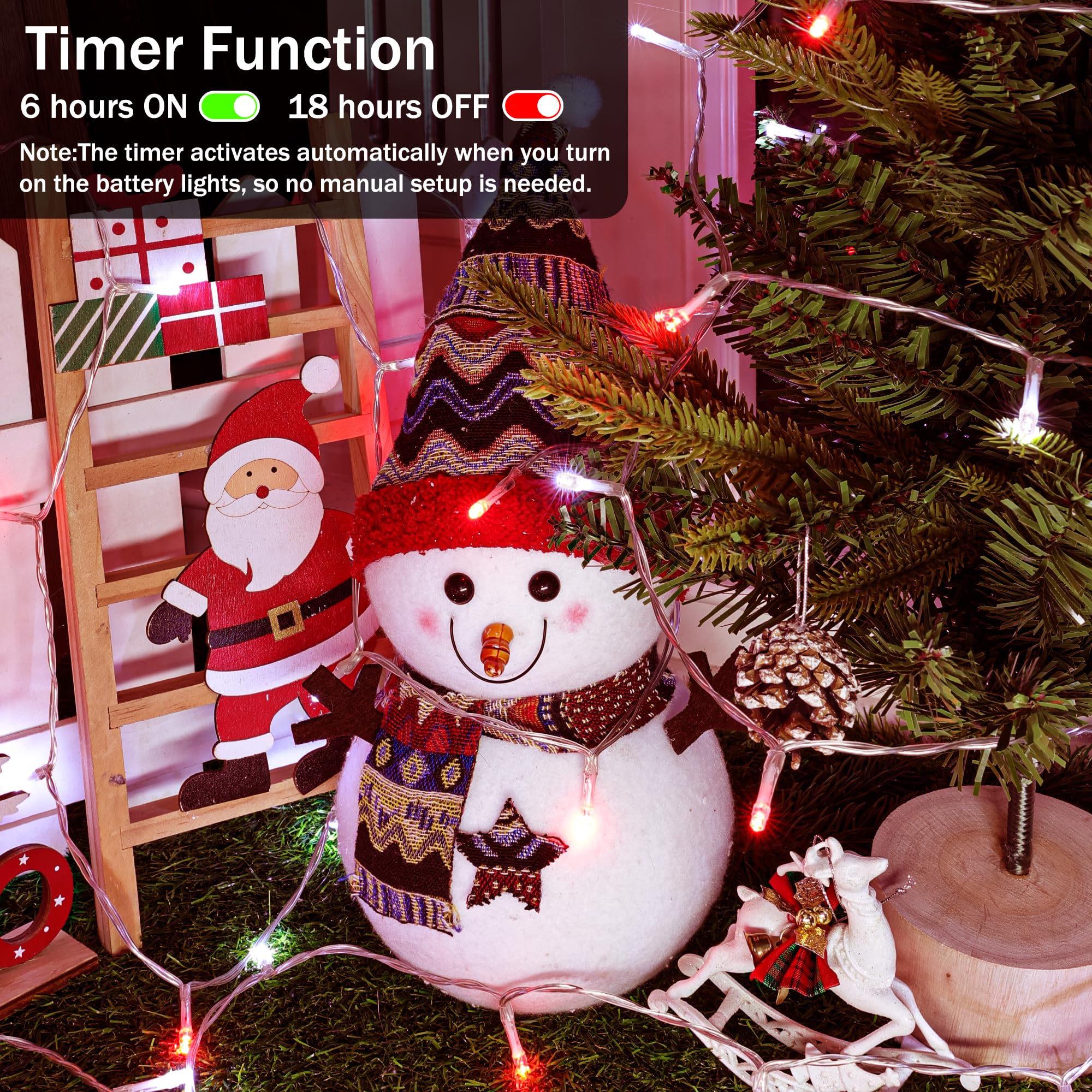 Lomotech Battery Operated Christmas Lights - 4 Pack Total 66Ft 200Leds String Lights 8 Modes Waterproof With Timer For Home  Garden  Party  Holiday  Tree Decoration (Clear Wire  Red & White)