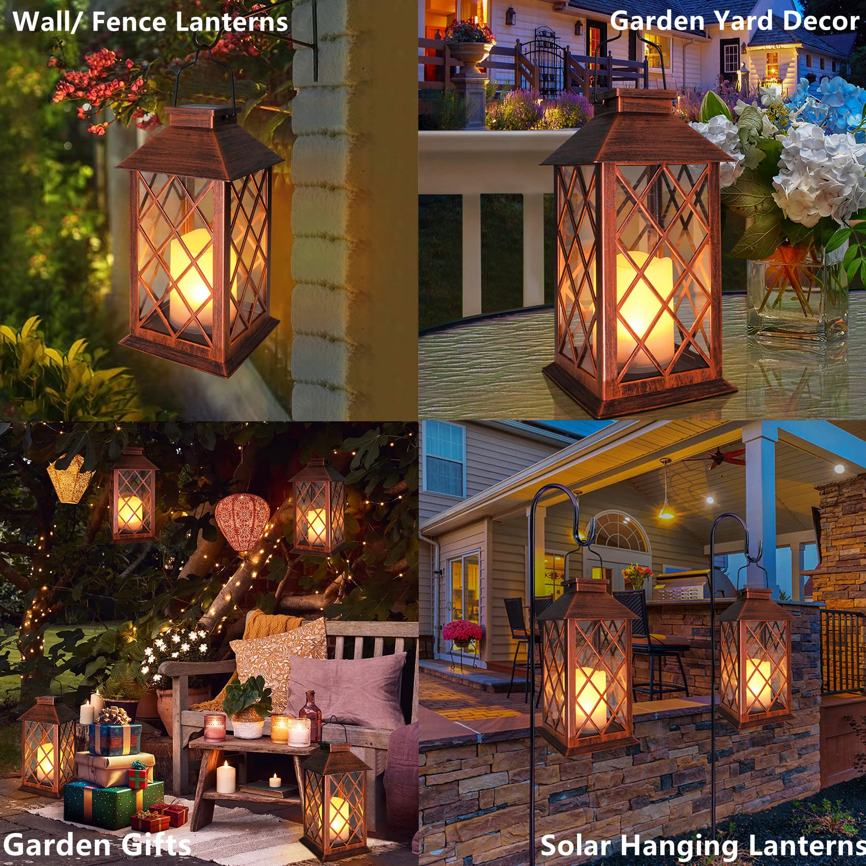 [2 Pack] Take Me 14'' Solar Lantern Outdoor Garden Hanging Lantern Waterproof Led Flickering Flameless Candle Mission Lights For