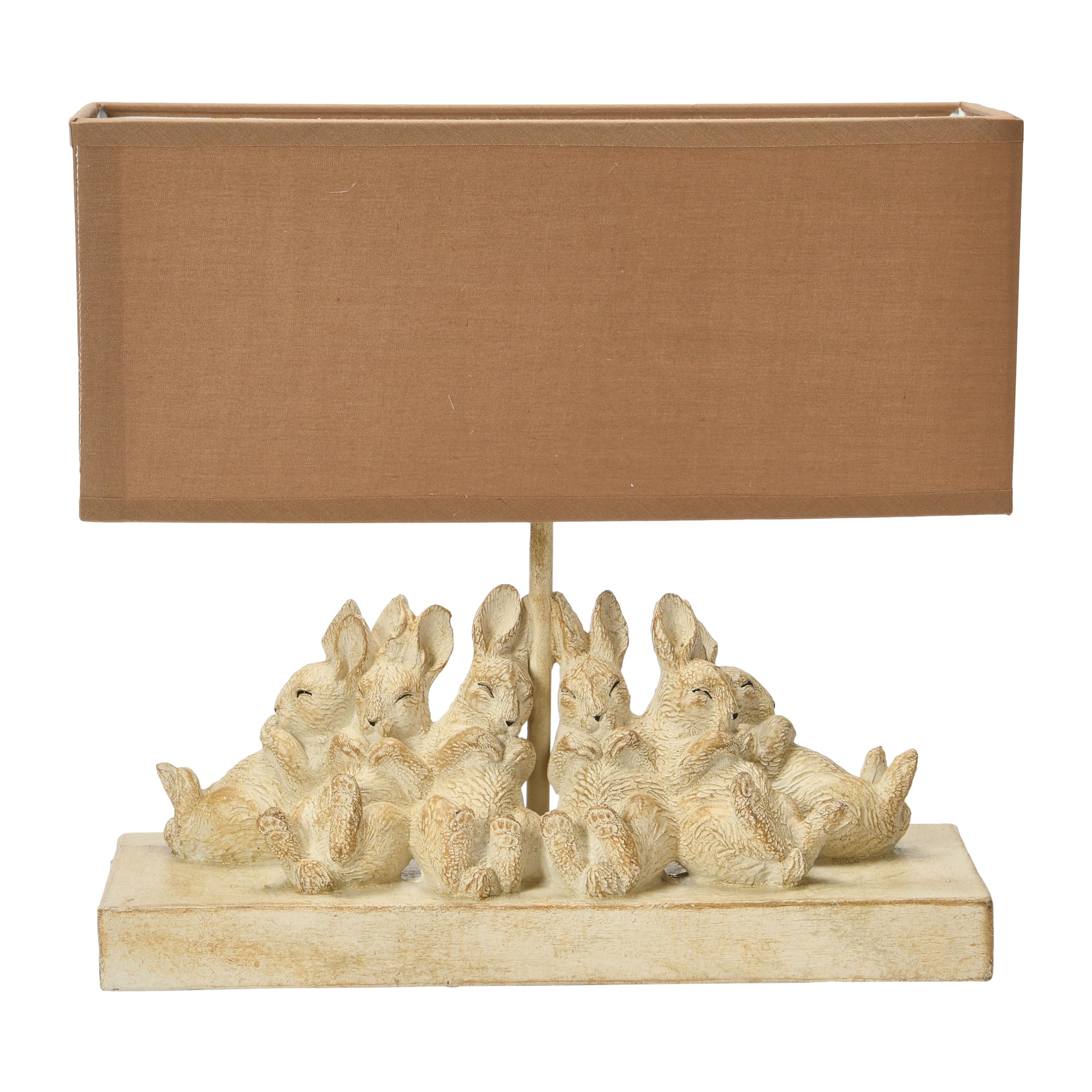 Whitewashed Rabbit Table Lamp with Sand Colored Linen Shade