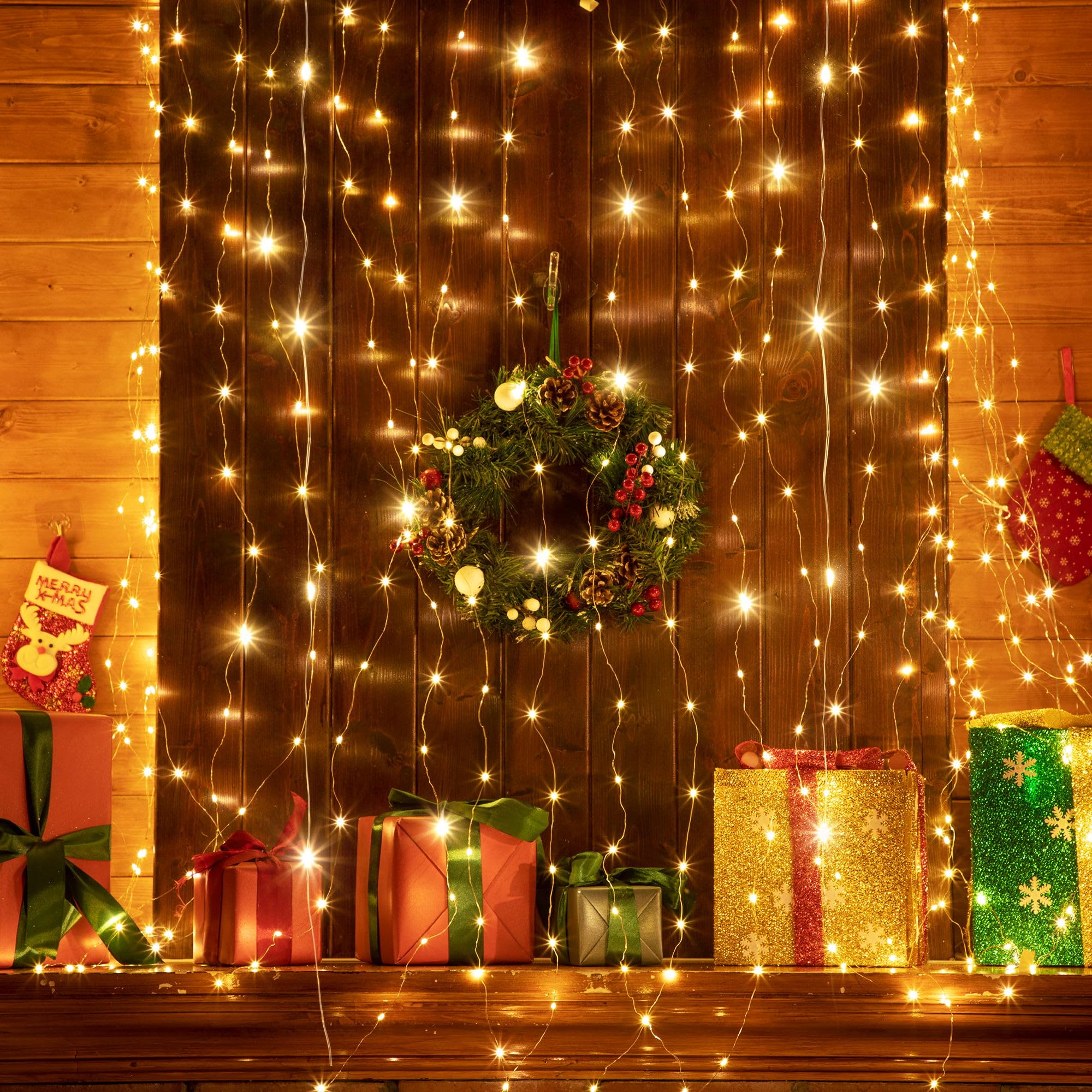 195 Led Curtain Tapestry Lights Backdrop String Lights, 6.5 X 5 Feet Hanging Fairy Curtain Lights With 8 Lighting Modes And Remote For Bedroom Window Wall Indoor Outdoor Graduation Decor(2)