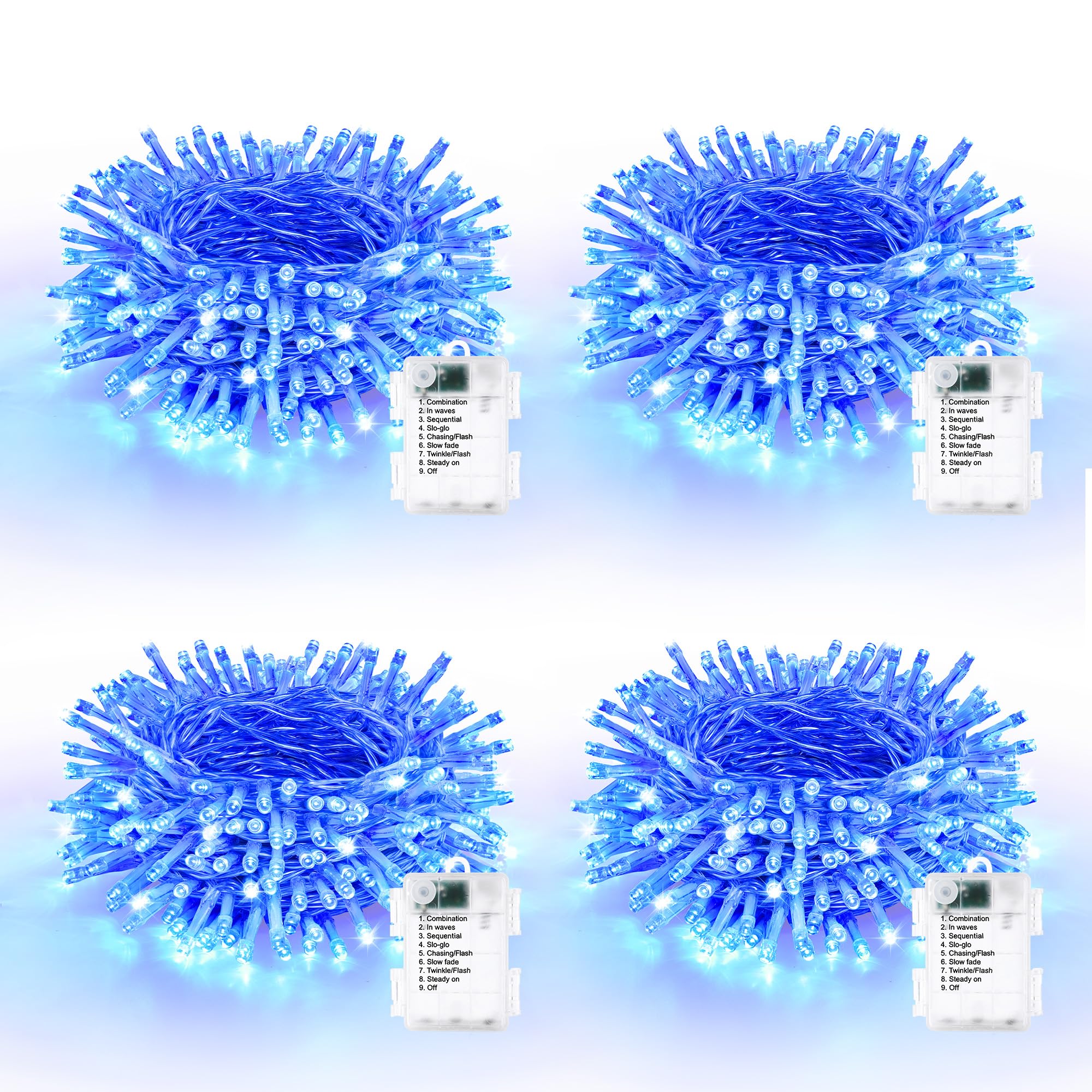 Lomotech Battery Operated Christmas Lights - 4 Pack Total 66Ft 200Leds String Lights 8 Modes Waterproof With Timer For Home  Garden  Party  Holiday  Tree Decoration (Clear Wire  Blue)