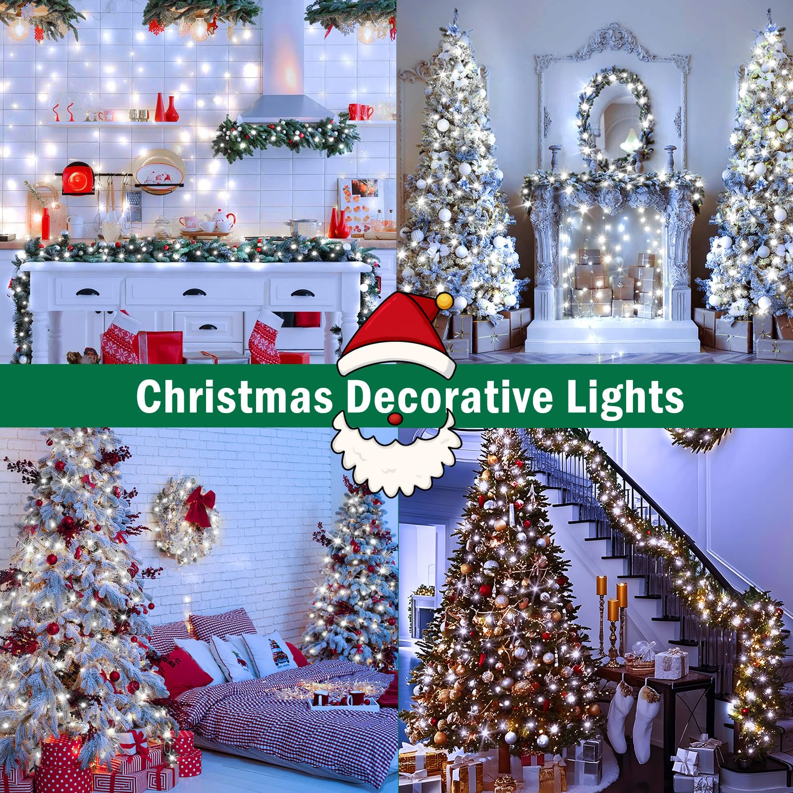 Sauirs 403Ft 1000 Led Christmas Lights Outdoor String Lights With 8 Modes Timer Waterproof Fairy Light Plug In For Outside Indoor Party Xmas Palm Tree Yard Wedding Decorations(Cool White)