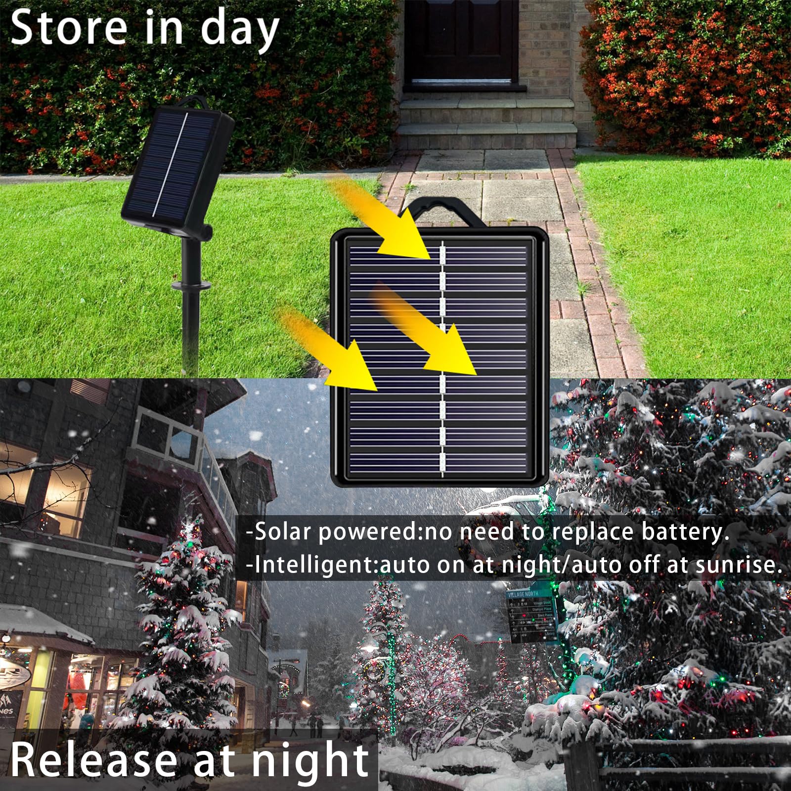 YAOZHOU Solar Lights Outdoor 400LED 144FT Waterproof String Lights, Red White Green, 8 Modes for Tree Garden Patio Fence
