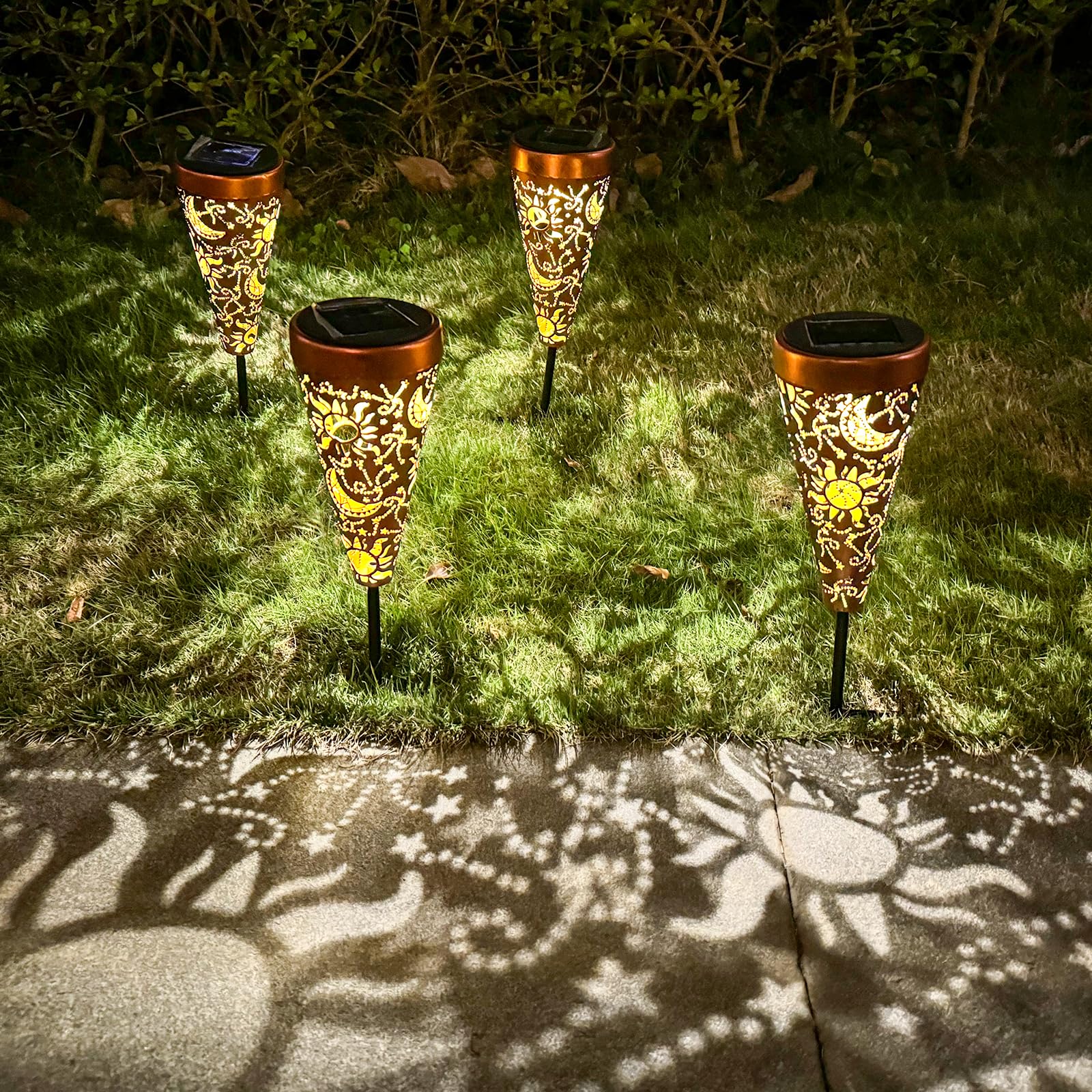 Dibieecn 6 Pack Sun And Moon Solar Pathway Lights Outdoor,Metal Garden Decorations Outdoor Lights With Patterns And Warm Light,W