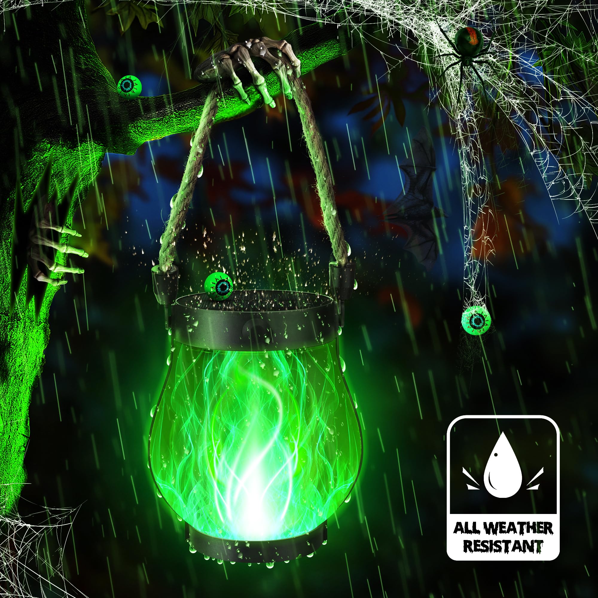 Ibaycon 2 Pack Solar Lanterns Lights  Halloween Flickering Flame Garden Lights With 2 Modes Dual Charging Usb & Solar  Outdoor Waterproof Hanging Lantern For Party Holiday Halloween Decor (Green)
