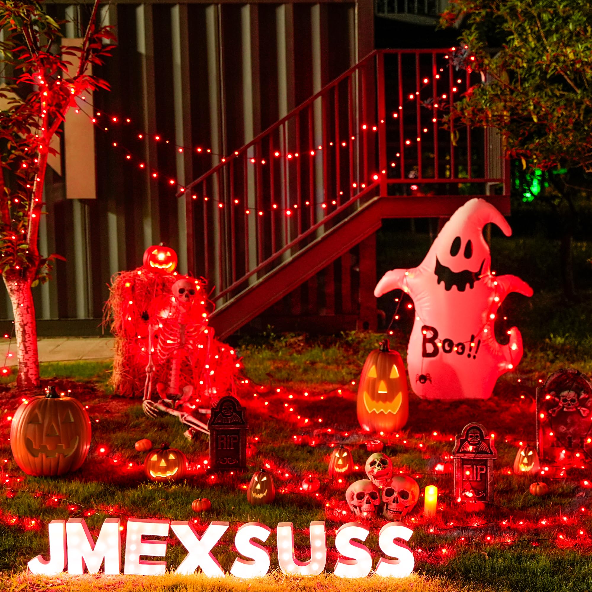 JMEXSUSS Solar Lights, 100 LED Red Outdoor String Lights, 33ft, 8 Modes, Valentine Day Decor, Model JM-S-100