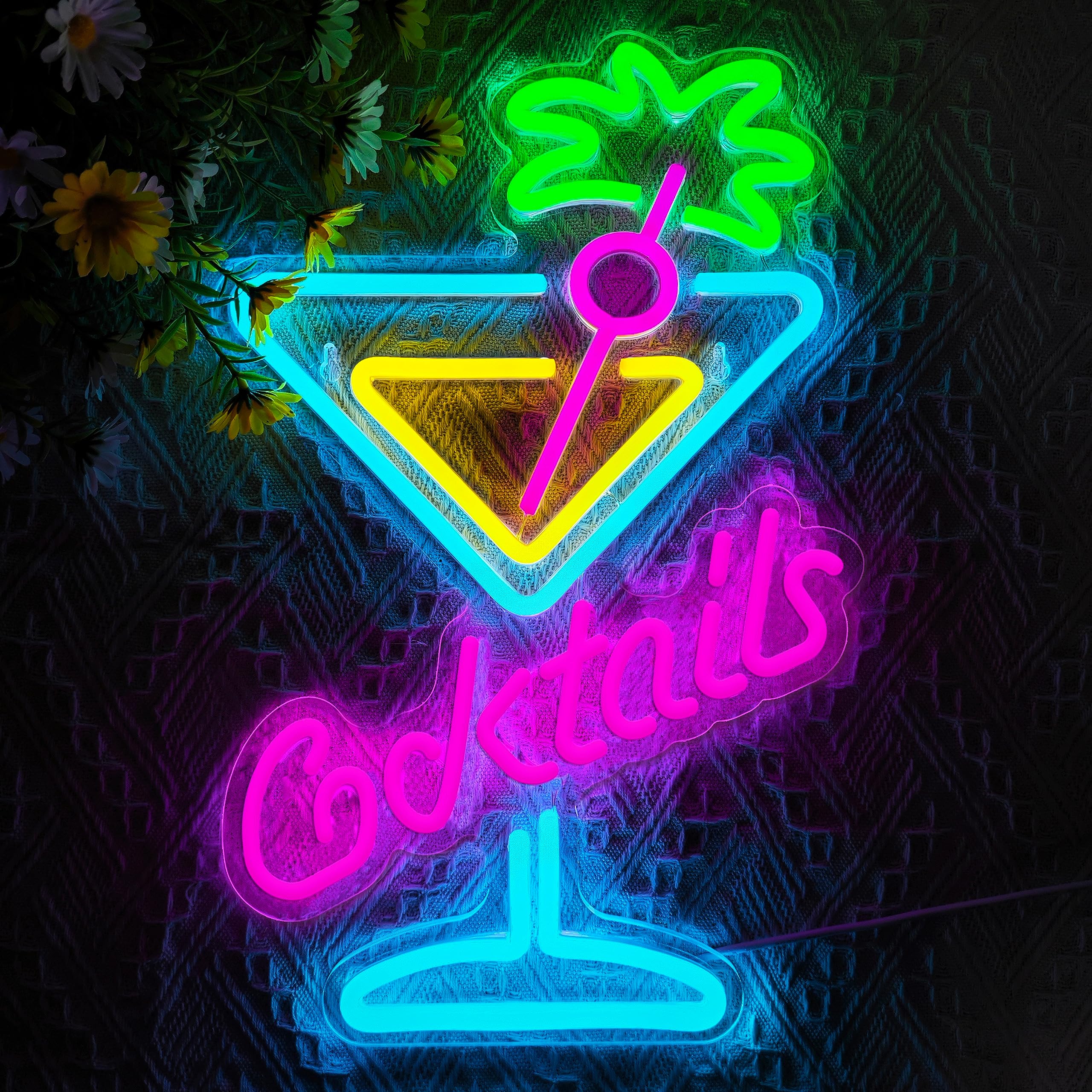 JIARODEY Neon Sign LED Cocktail Glass Wall Light, Dimmable, USB Powered, 15.7x10 inches, Acrylic, Model JWJ-2, Color: Cocktails
