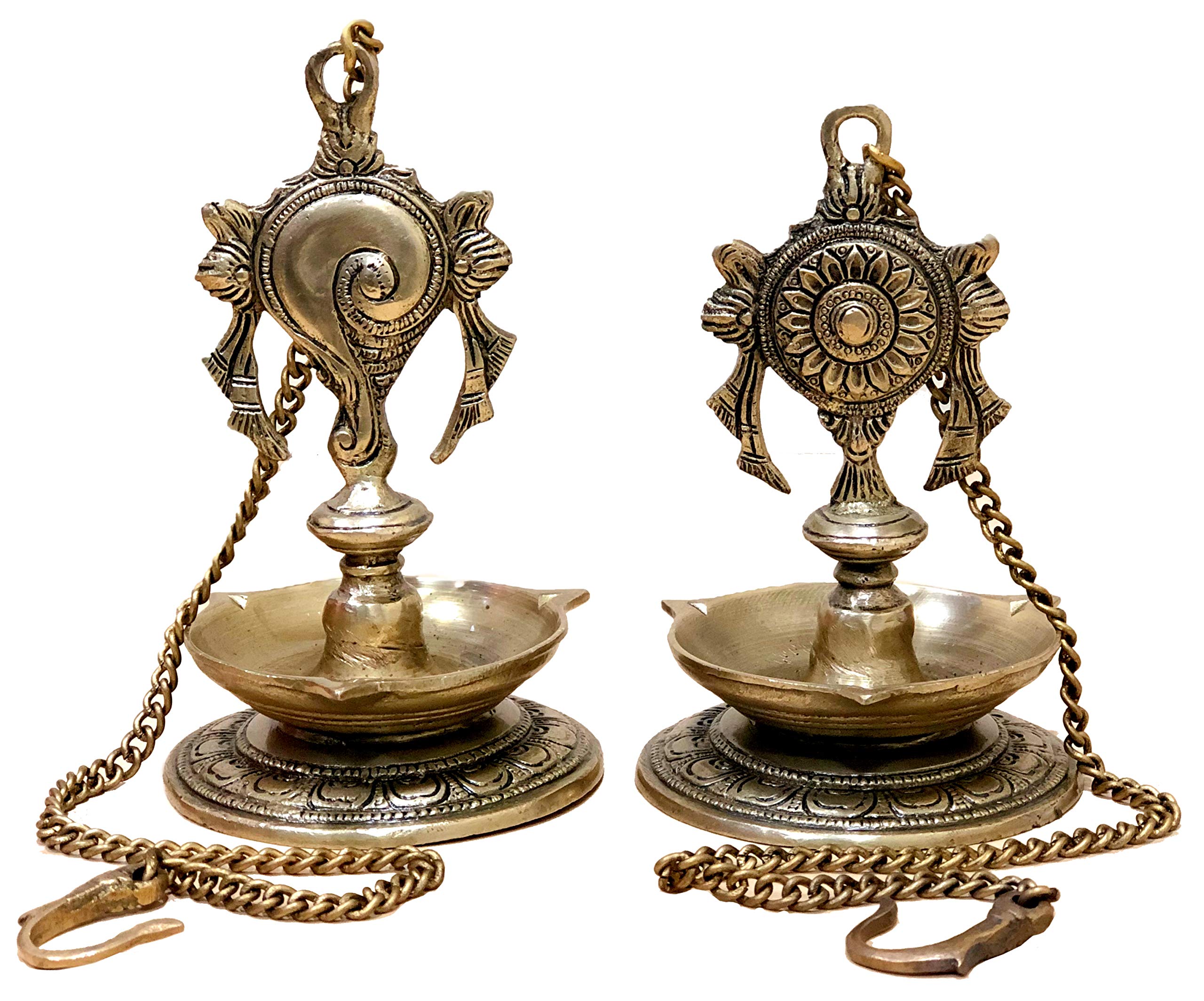 Stonkraft Brass Hanging Diya - Golden Oil Lamp For Home & Office, 25.75 Length, Model: Brass-Hanging-Diya