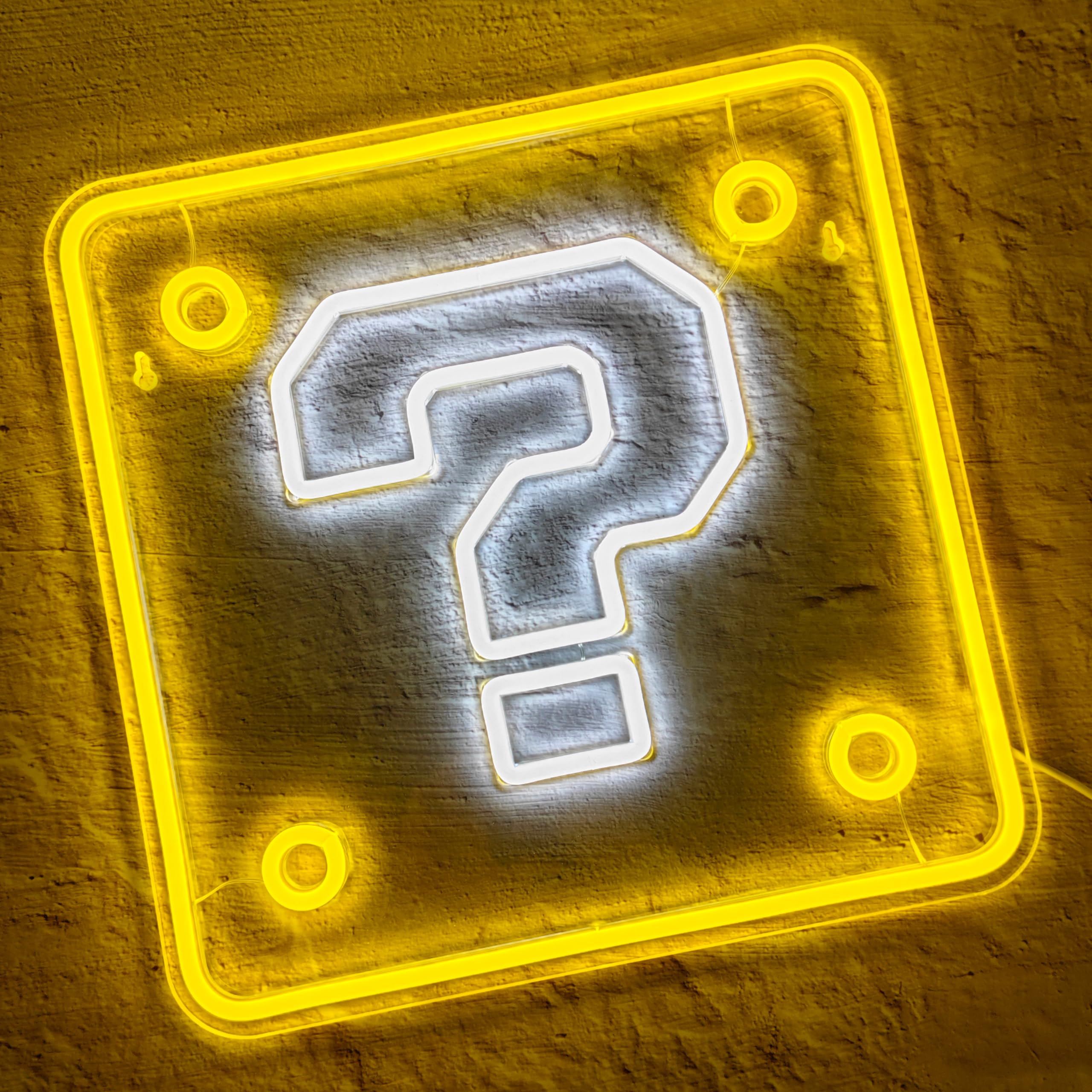 VIKLIU Neon Question Block Sign, Dimmable USB Powered LED Light, 9.84x9.84 inches, Acrylic Wall Decor for Game Room and Kids Room