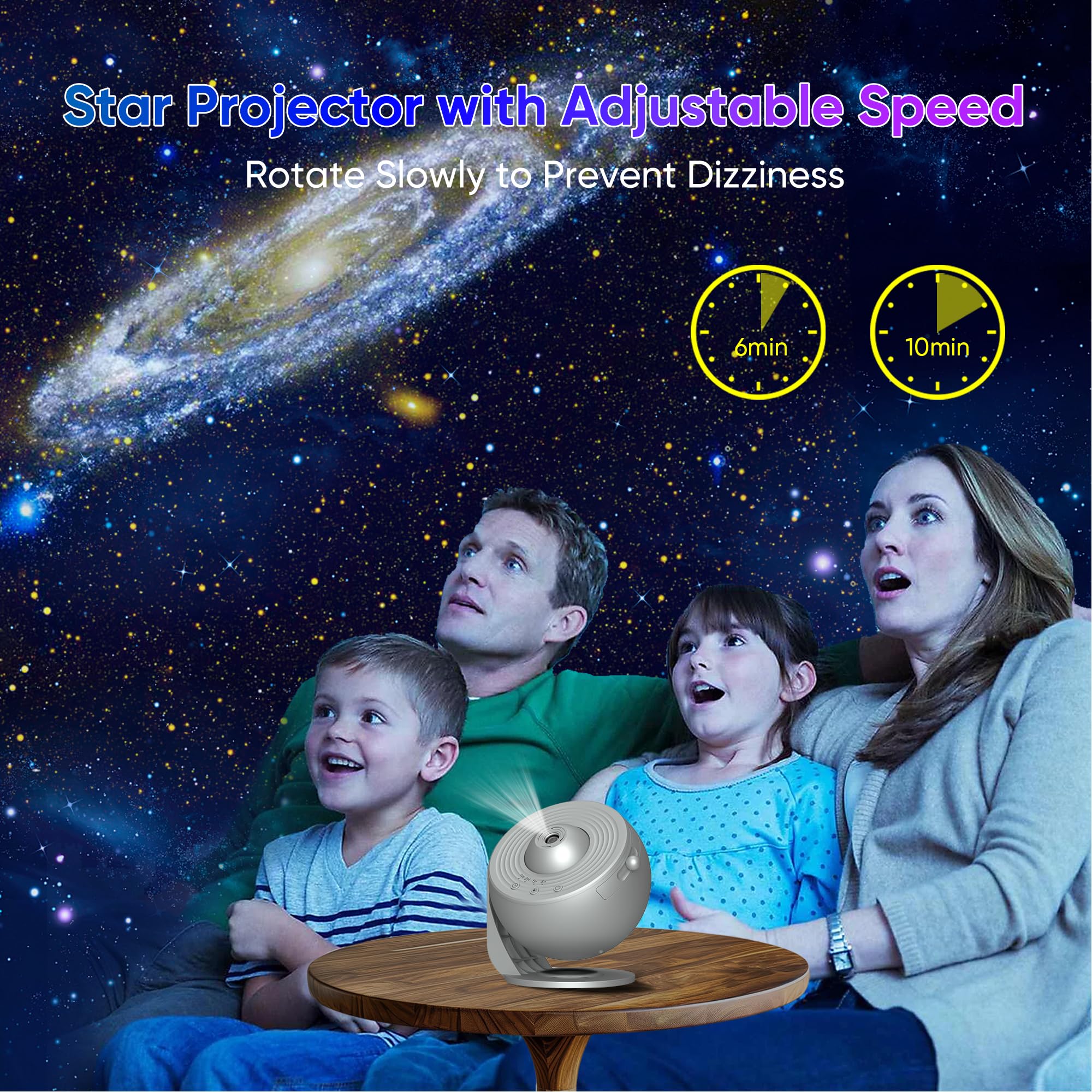Xeefeel Galaxy Projector, 13-in-1 Star  tarium Night Light, 360° Rotating, Silver, Medium, Model BL-DQY02