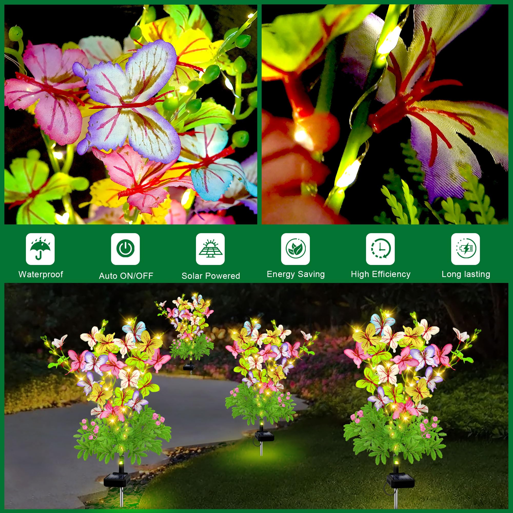 Solar Garden Lights Outdoor Waterproof Butterfly Decor,Solar Swaying Butterfly Lights,Solar Decorative Flowers Stakes For Garden