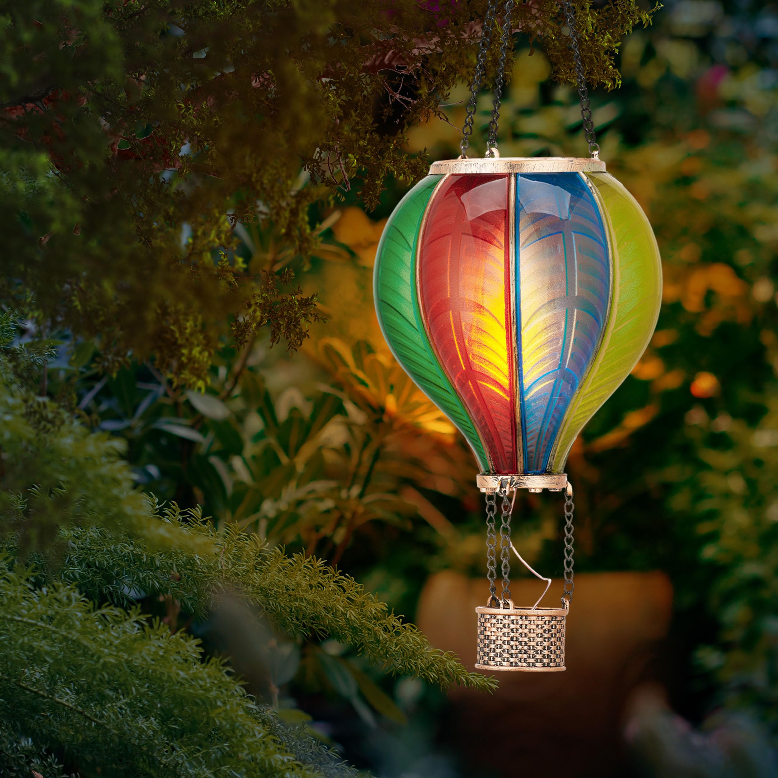 Teresa'S Collections Hot Air Balloon Solar Lantern - Green Plastic Outdoor Light For Garden Decor