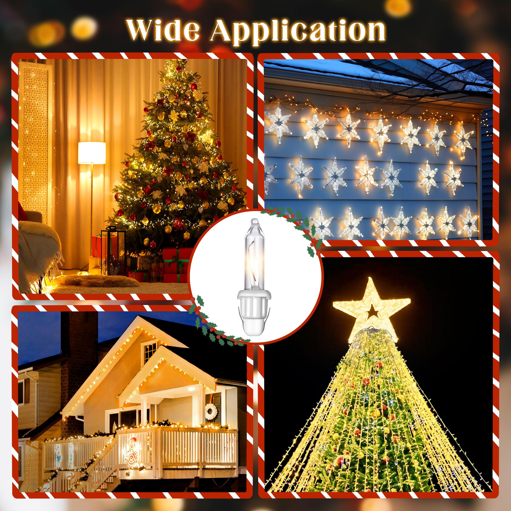 ElectricWise Twinkle Christmas Tree Light Replacement Bulbs, 2.5V Incandescent, White Light & Base, 50 Pcs for Indoor/Outdoor Decor