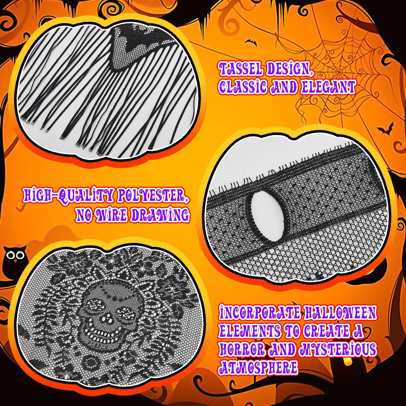 Baquler 2 Pcs Halloween Lamp Shade Cover Black Lace Lampshades Bat Skull Halloween Decorations For Halloween Party Supplies