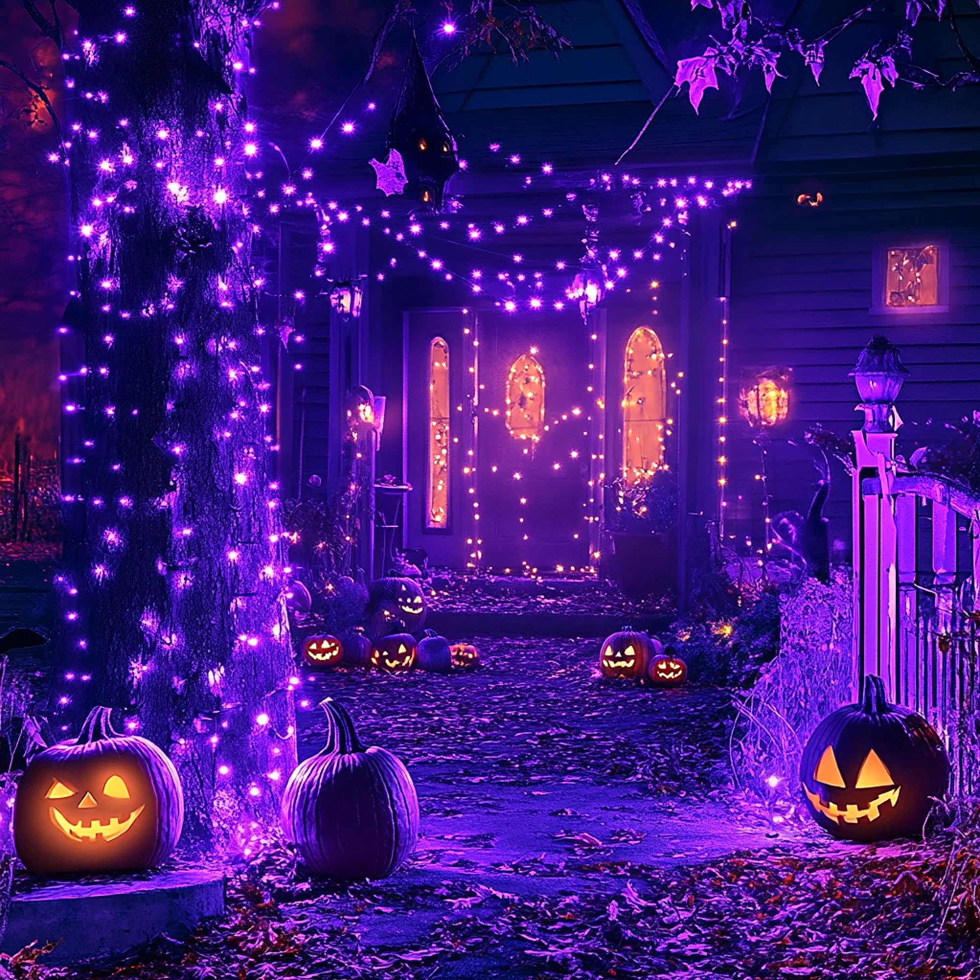 Joomer Purple Halloween Lights  100Ft 300 Led String Lights With 8 Modes Timer Waterproof Plug In Indoor Outdoor String Light For Halloween Decorations