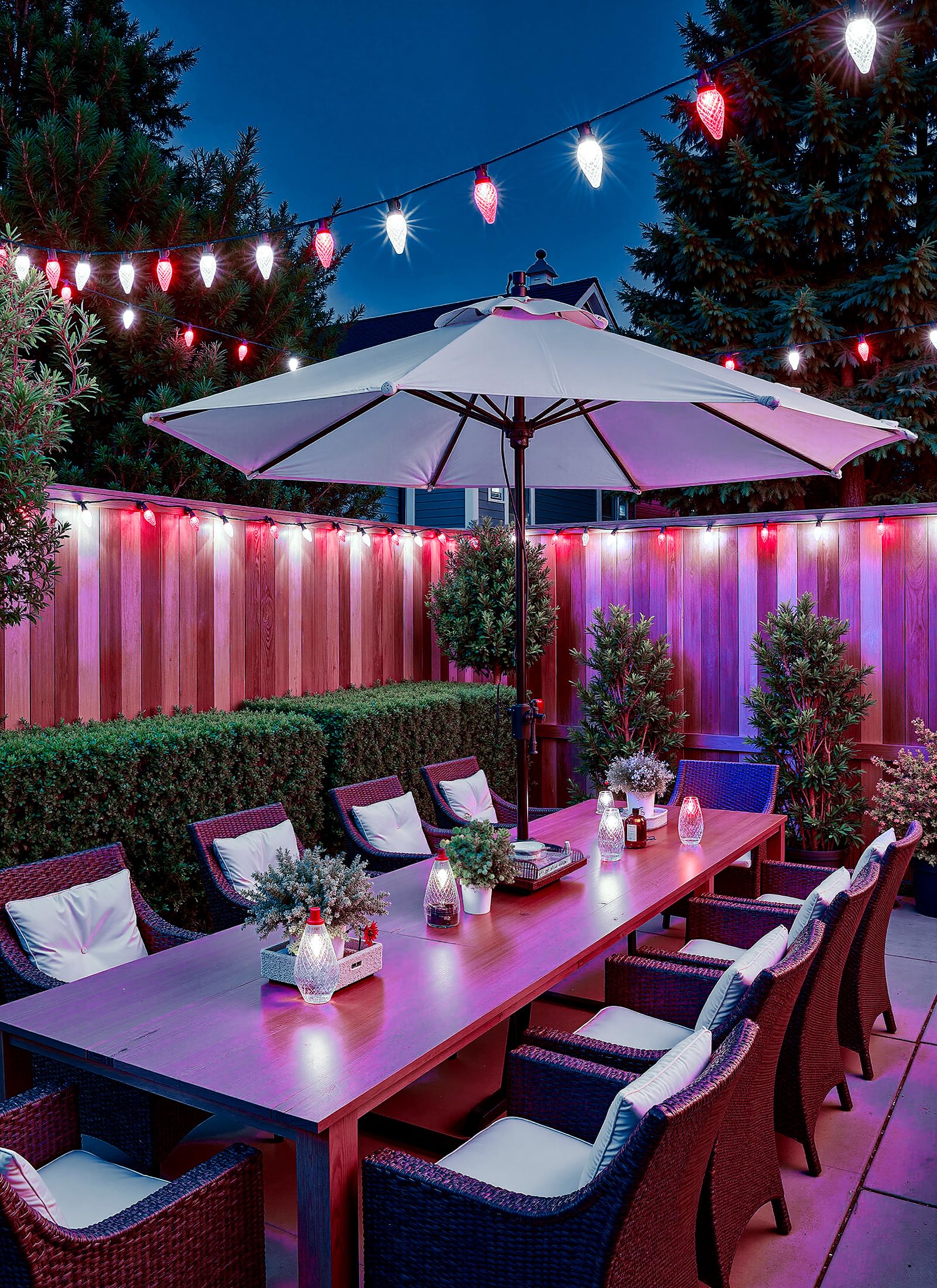 Brightown C9 Christmas Lights, 150 LED, 114FT, Red & Pure White, Waterproof, 8 Modes, UL Listed, Connectable Outdoor Decor