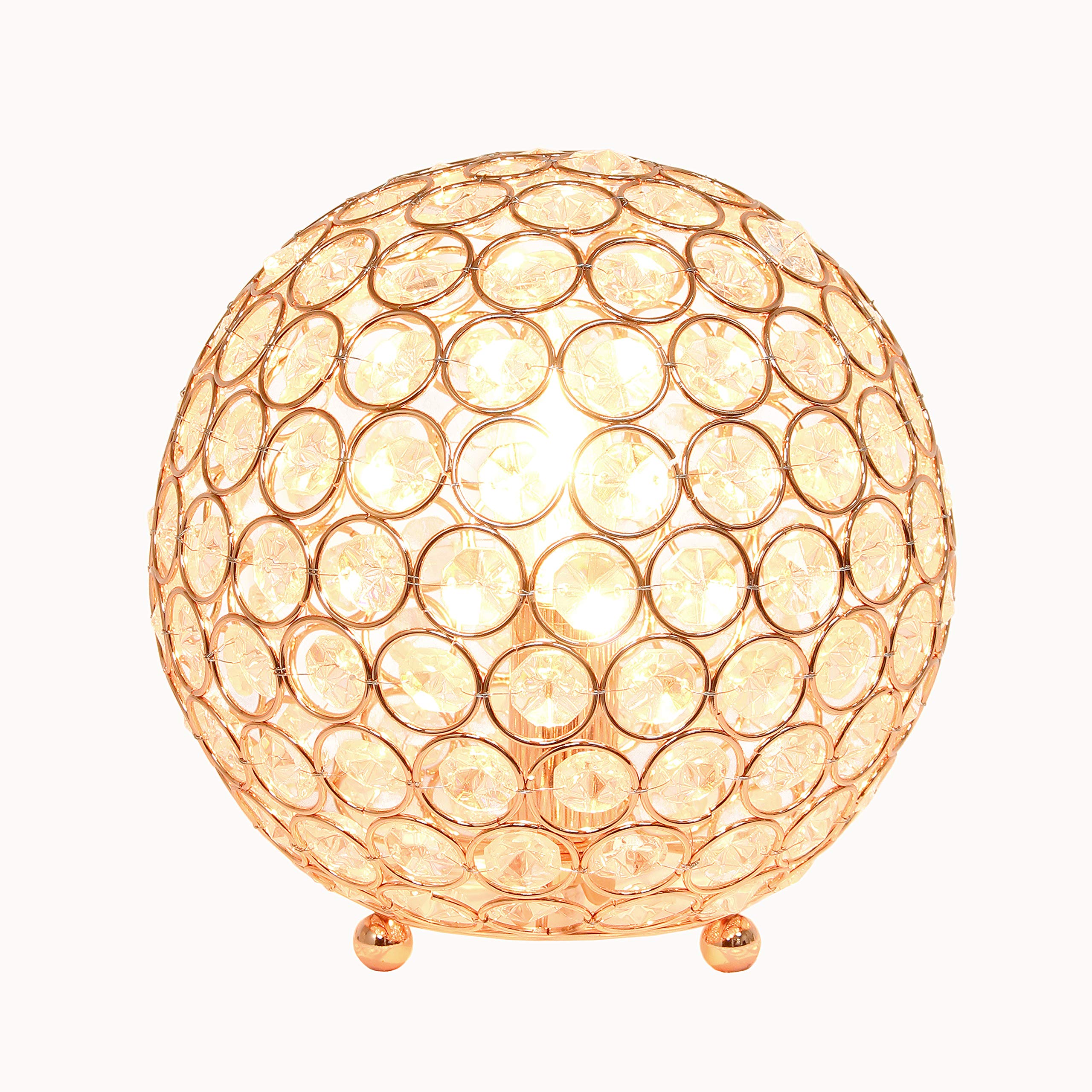 Elegant Designs Table Lamp, 8in Crystal Ball Sequin, Rose Gold, Model LT1026-RGD, Accent Lighting for Living Room Decor
