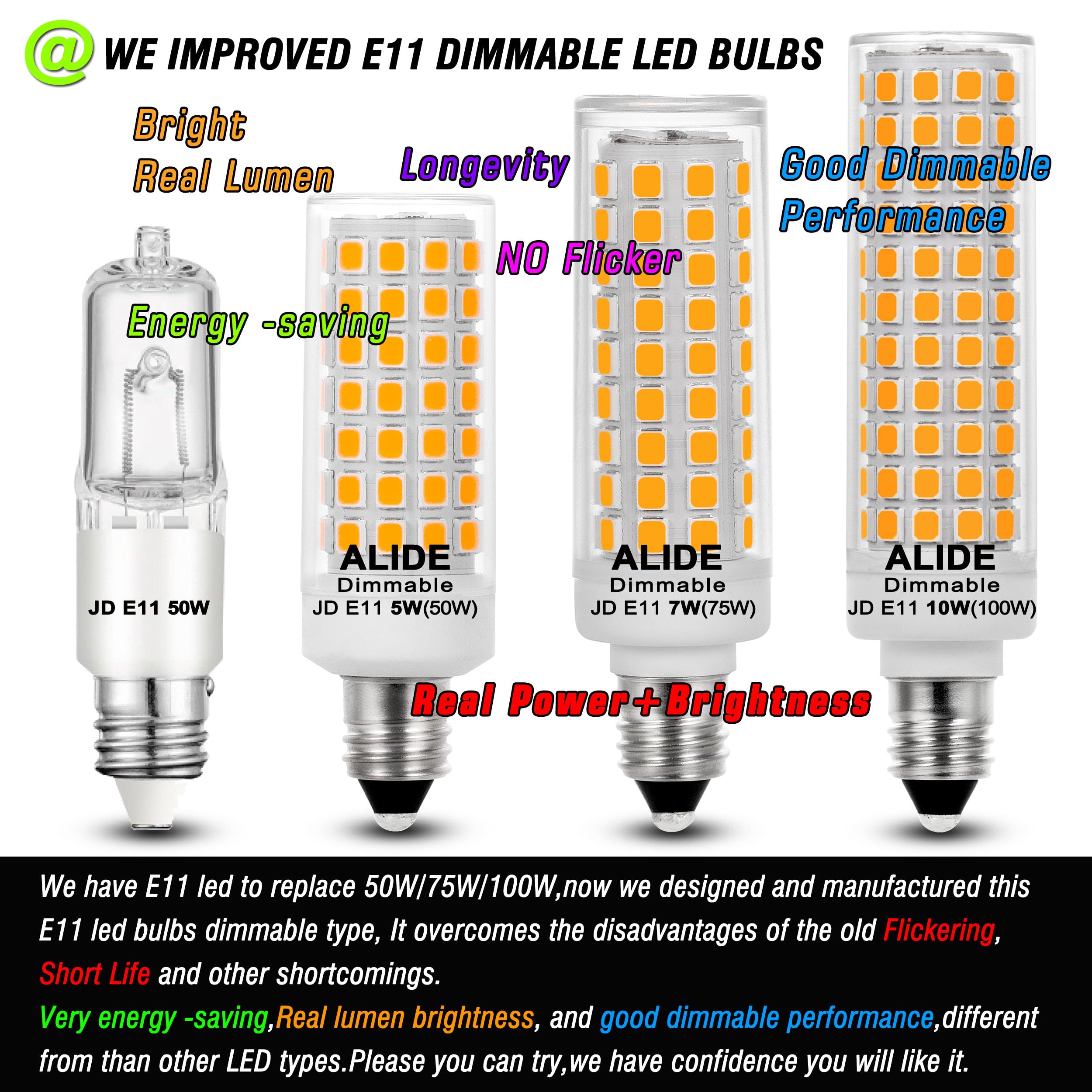 ALIDE E11 Dimmable LED Bulbs, 5W 500lm, 2700K Warm White, Halogen Equivalent, Mini Base, 4-Pack for Chandeliers & Lamps