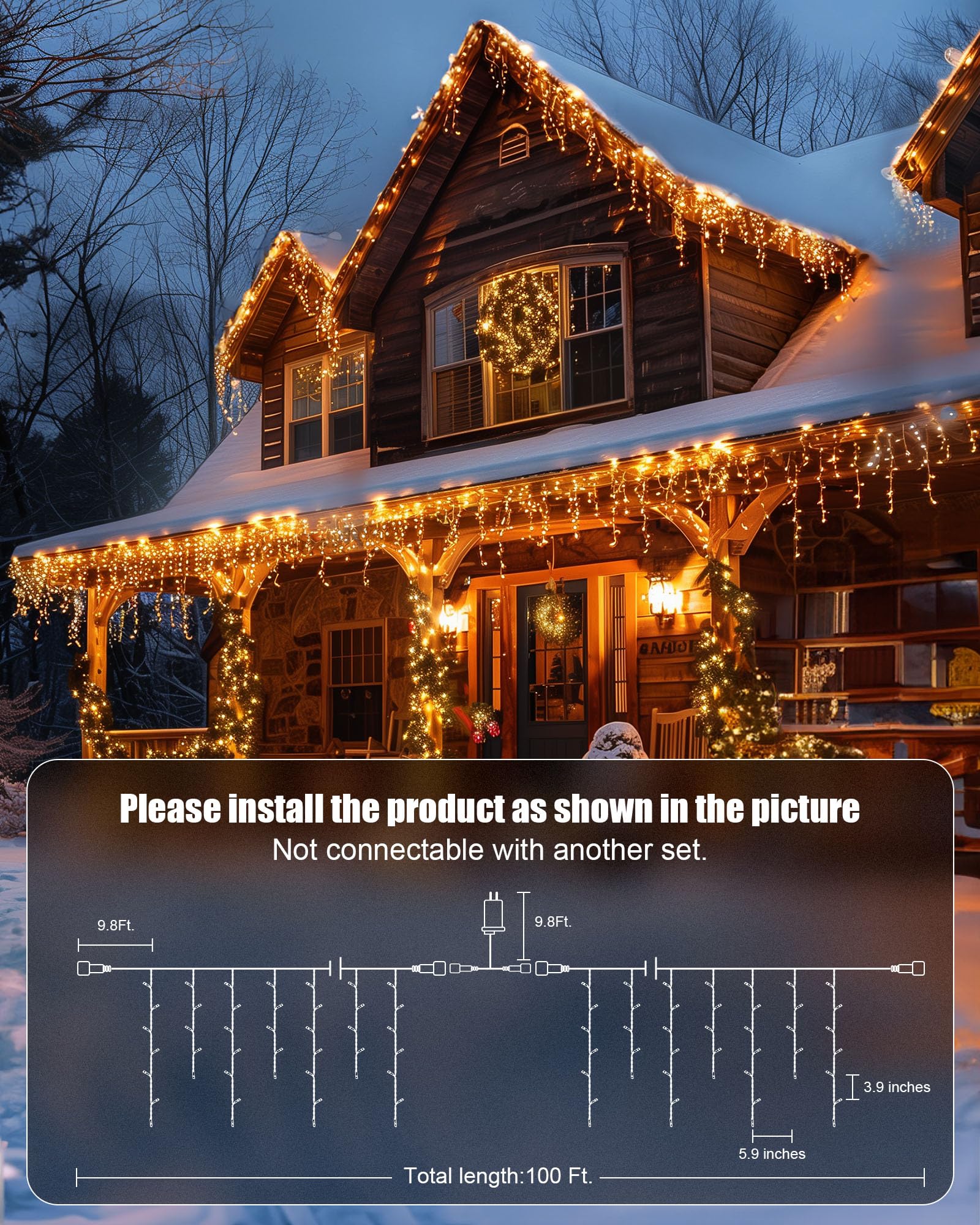 Minetom Icicle Lights - 100Ft 832 Led Warm White Outdoor Christmas Lights With 156 Drops, Remote & Timer, Ideal For House Roof