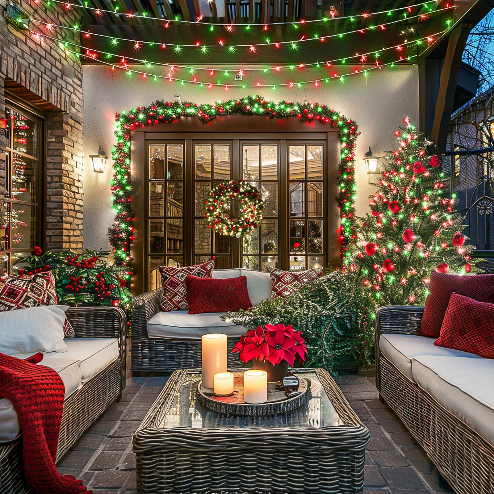 Jmexsuss 500 Led Red And Green Christmas Lights, 8 Modes 163Ft String Lights Plug In With Remote Control, Clear Wire Christmas S