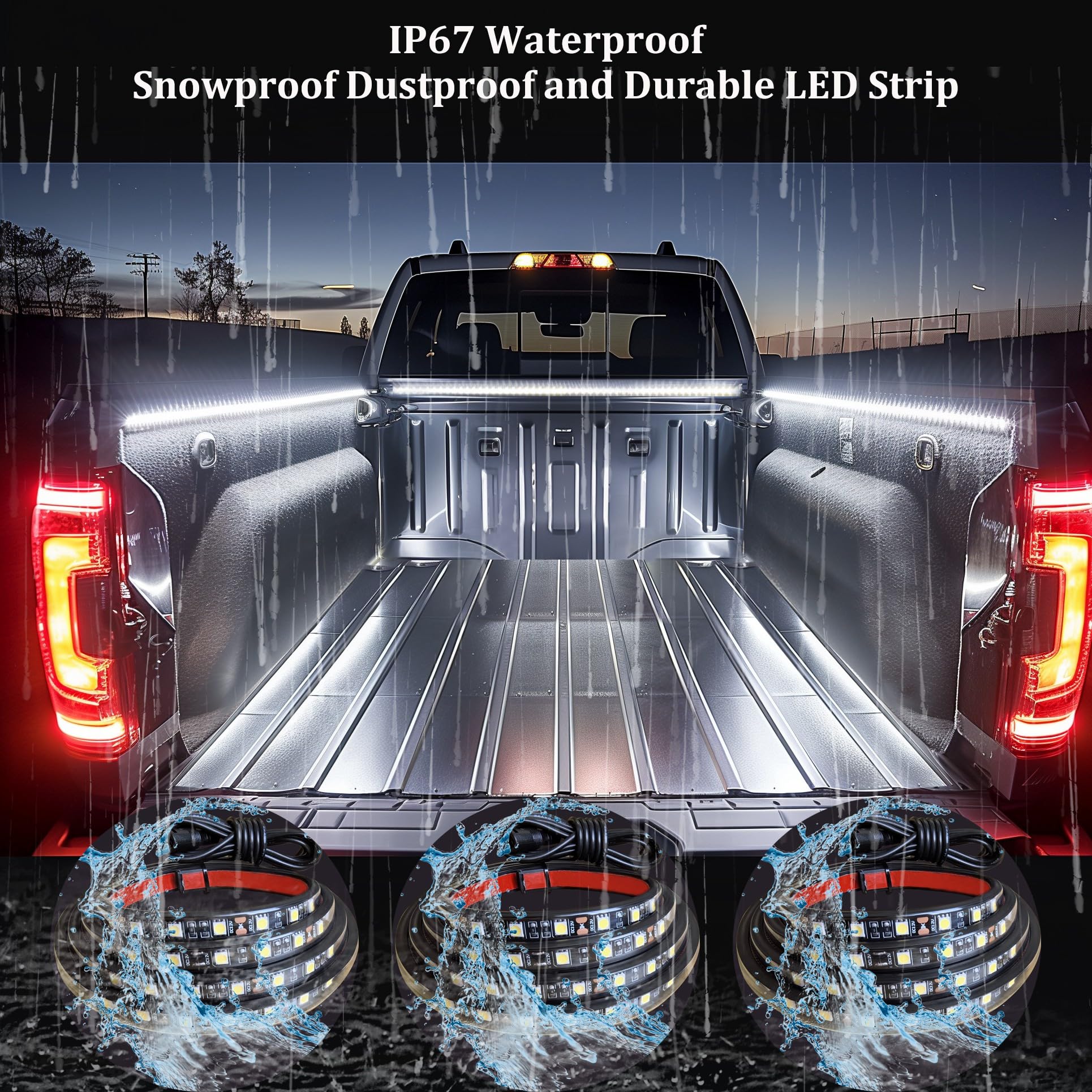 AUTUNEER Truck Bed LED Strip Lights 60 Inch 3Pcs Waterproof White Light for Pickup, SUV, RV, Van, Model YHH-SMD5050-270