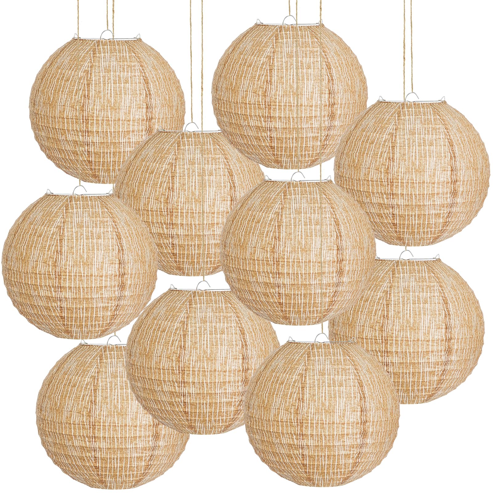 10Pcs 8 Boho Classroom Decor, Hanging Chinese Round Print Burlap Paper Lanterns for Classroom Ceiling Home Patio Neutral Baby Sh