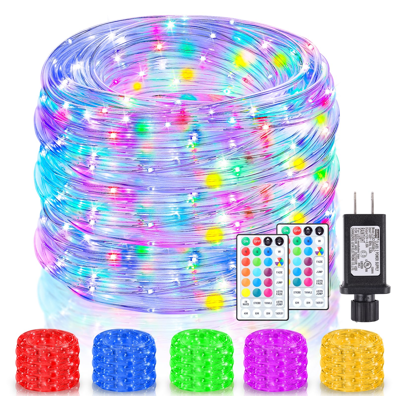 Nazuwke 132Ft Rope Lights For Outside, Waterproof 18 Colors Changing Rope Lights Fairy String Lights With Remotes, 400 Leds Dimmable Twinkle Christmas Lights For Bedroom Patio Halloween Decorations