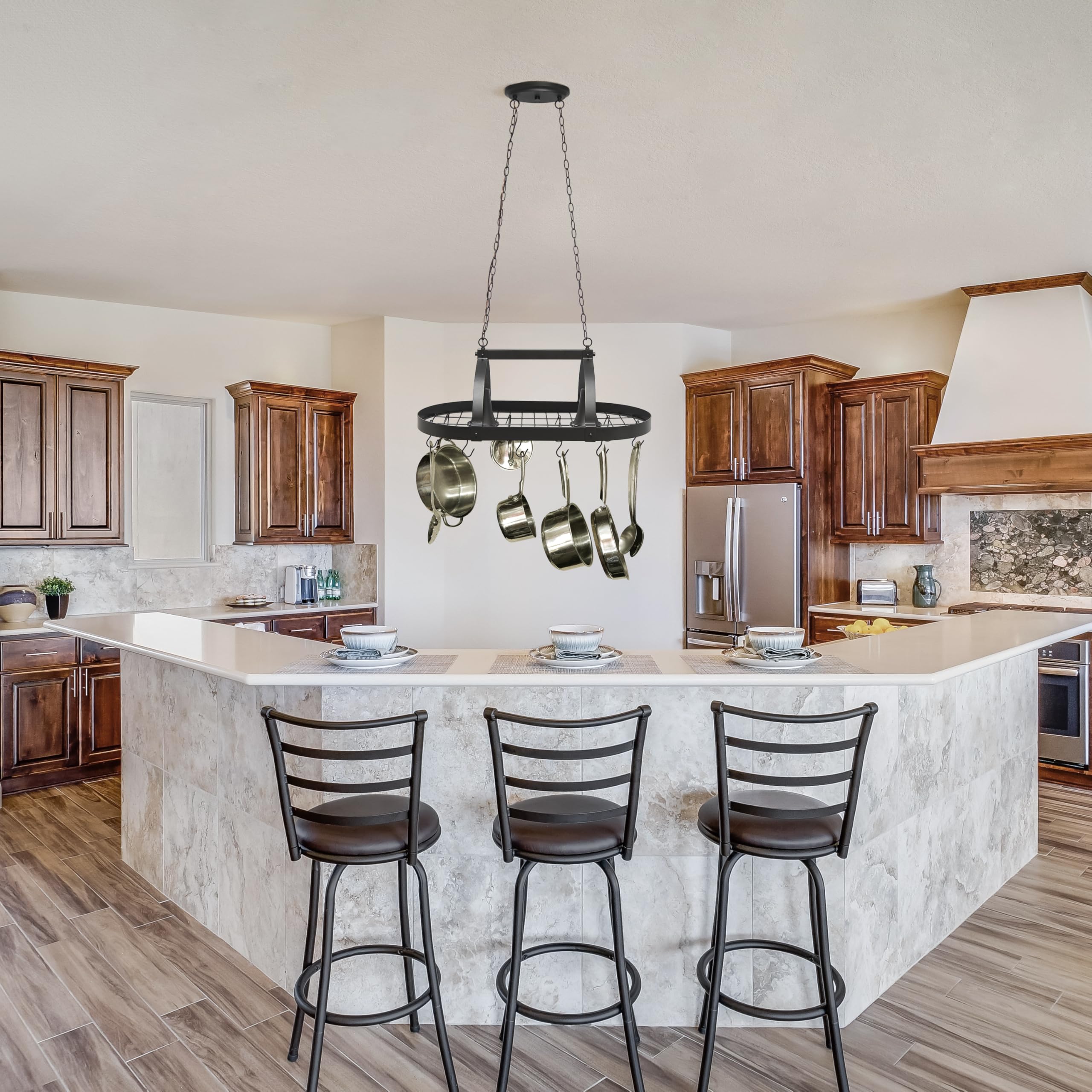 Elegant Designs Pr1000-Orb Home Collection 2 Light Kitchen Pot Rack With Downlights, Oil Rubbed Bronze