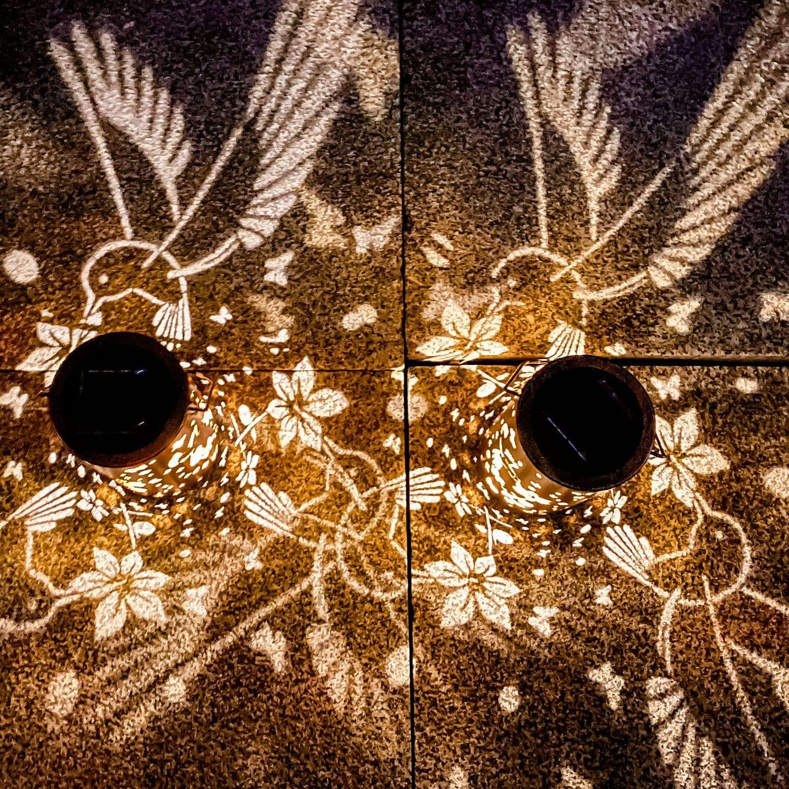 4 Packs Solar Lanterns Outdoor Hanging Lantern Lights, 4 Hummingbird Hollowed-Out Metal Decor Lantern, Waterproof Led Decorative