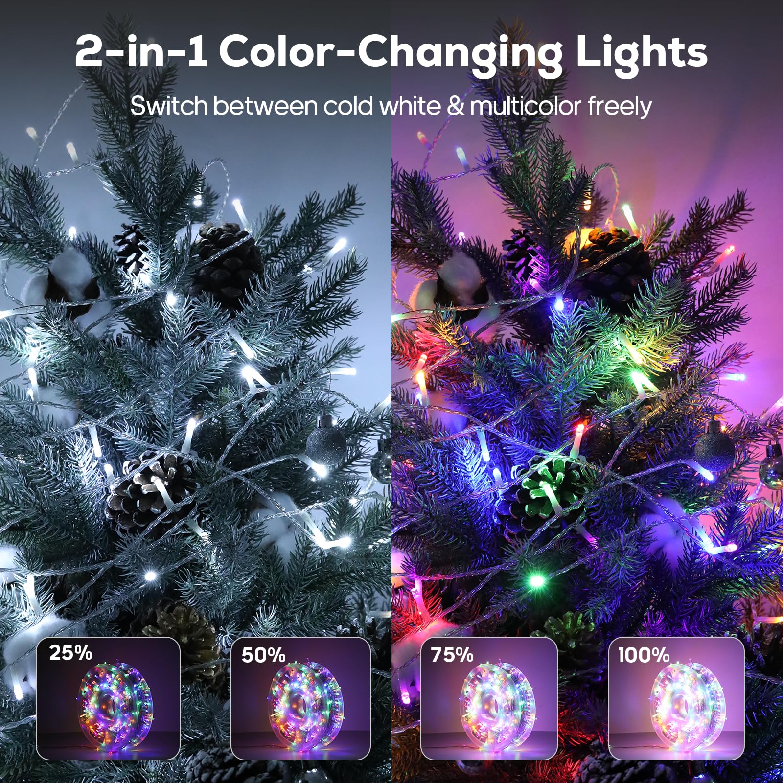Soiarllt 600 Led Christmas Fairy String Lights, Outdoor 246Ft Waterproof Twinkle Lights, Color Changing String Lights, 11 Lighti