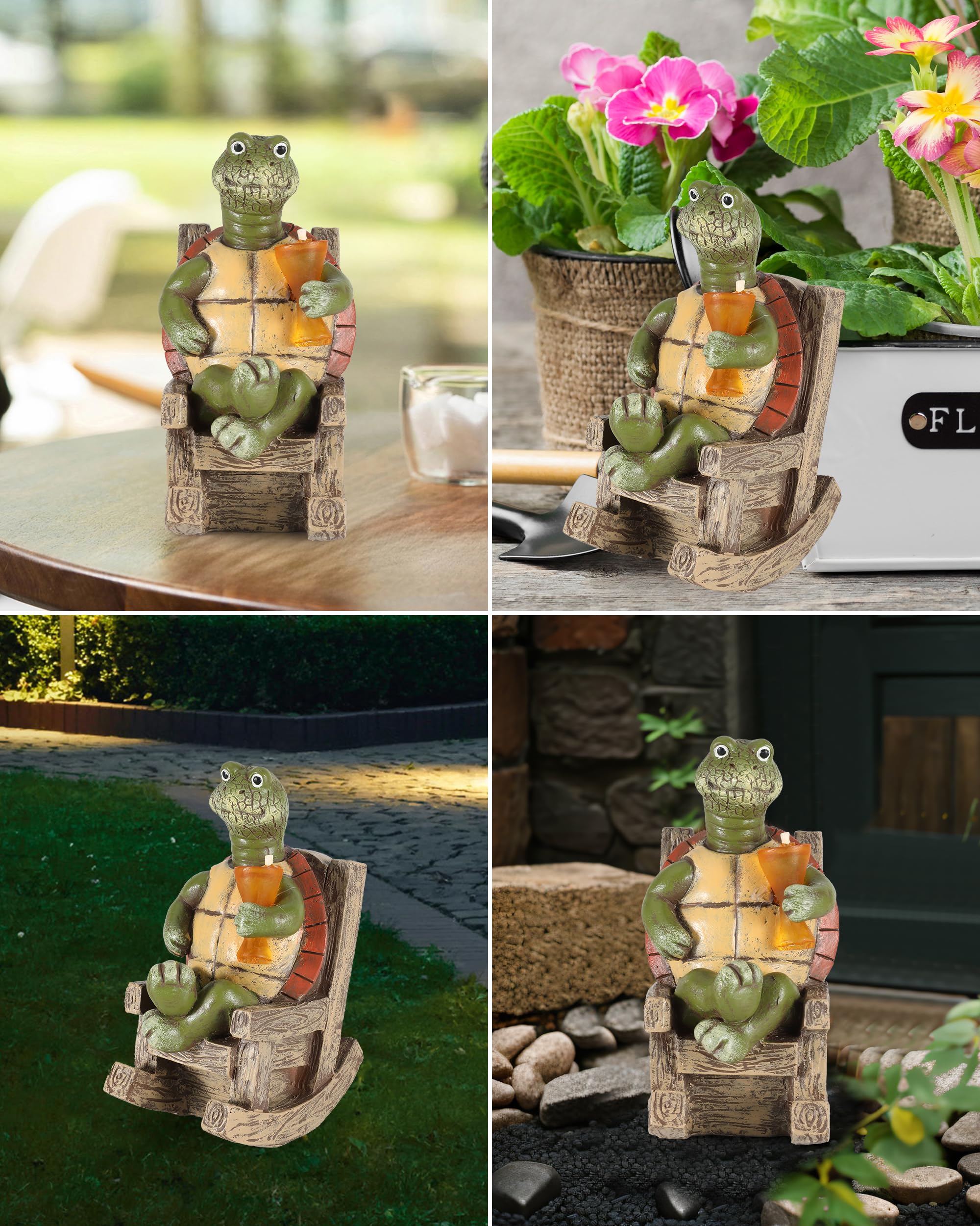 Istatue Solar-Powered Turtle Figurine Light With Glowing Cup - 5.5 In Lifelike Led Decorative Lamp For Outdoor Ambiance - Patio Table, Yard & Garden Decor (Turtle)