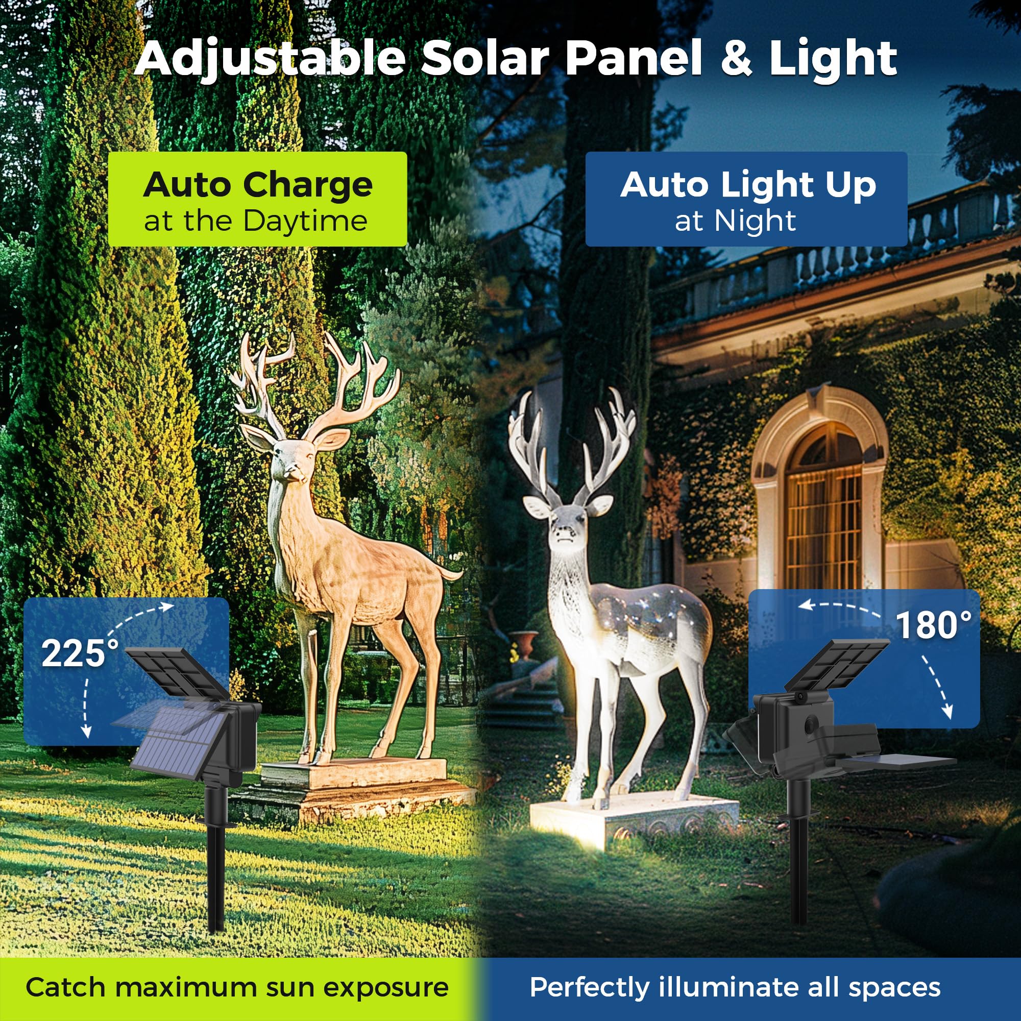 AUDERWIN Solar Spot Lights 6 Pack, Cool White, Waterproof Landscape Uplighting for Flag, Tree, House, Garden - Model 9155